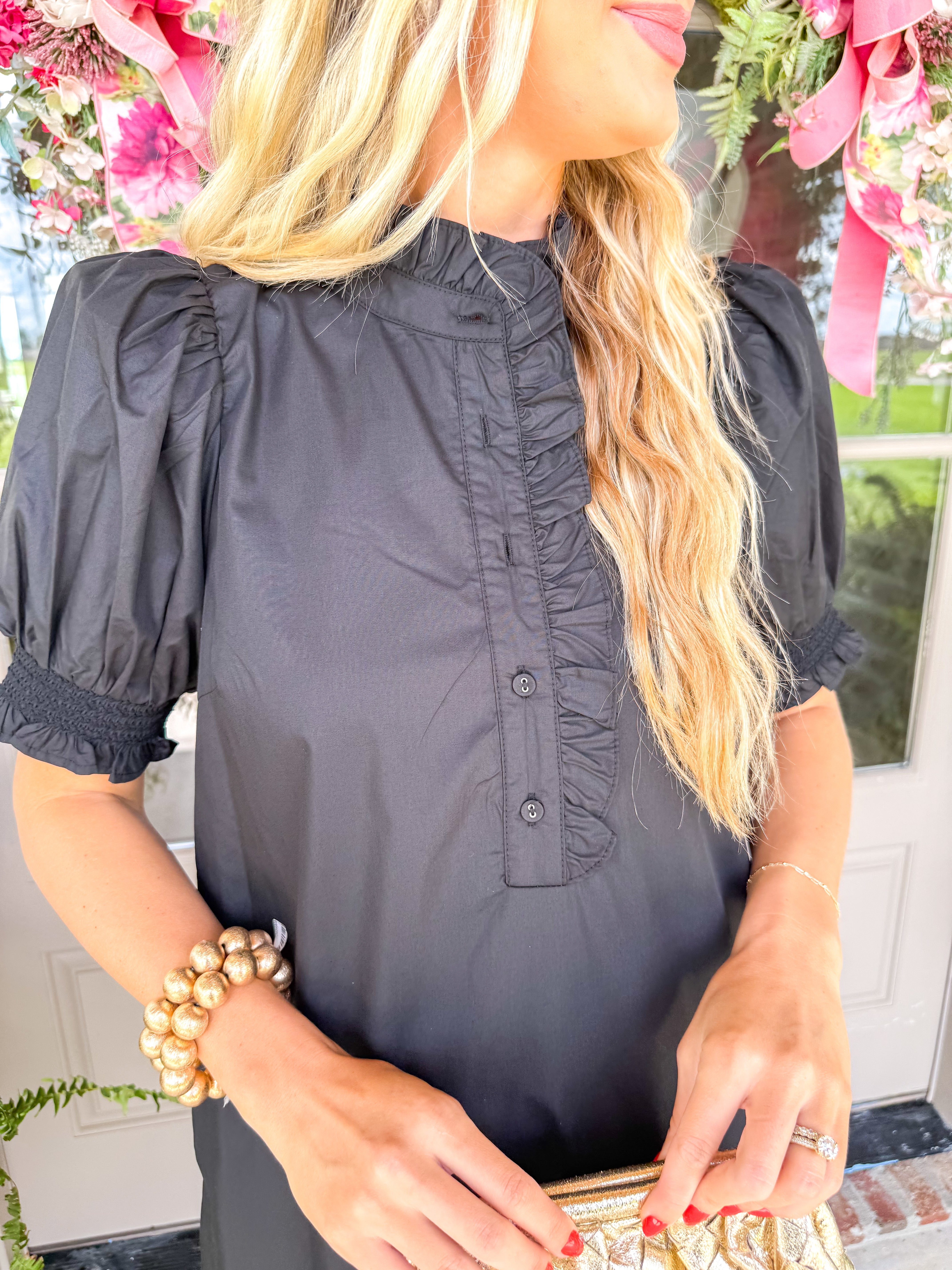 Black Ruffle Embroidered Midi