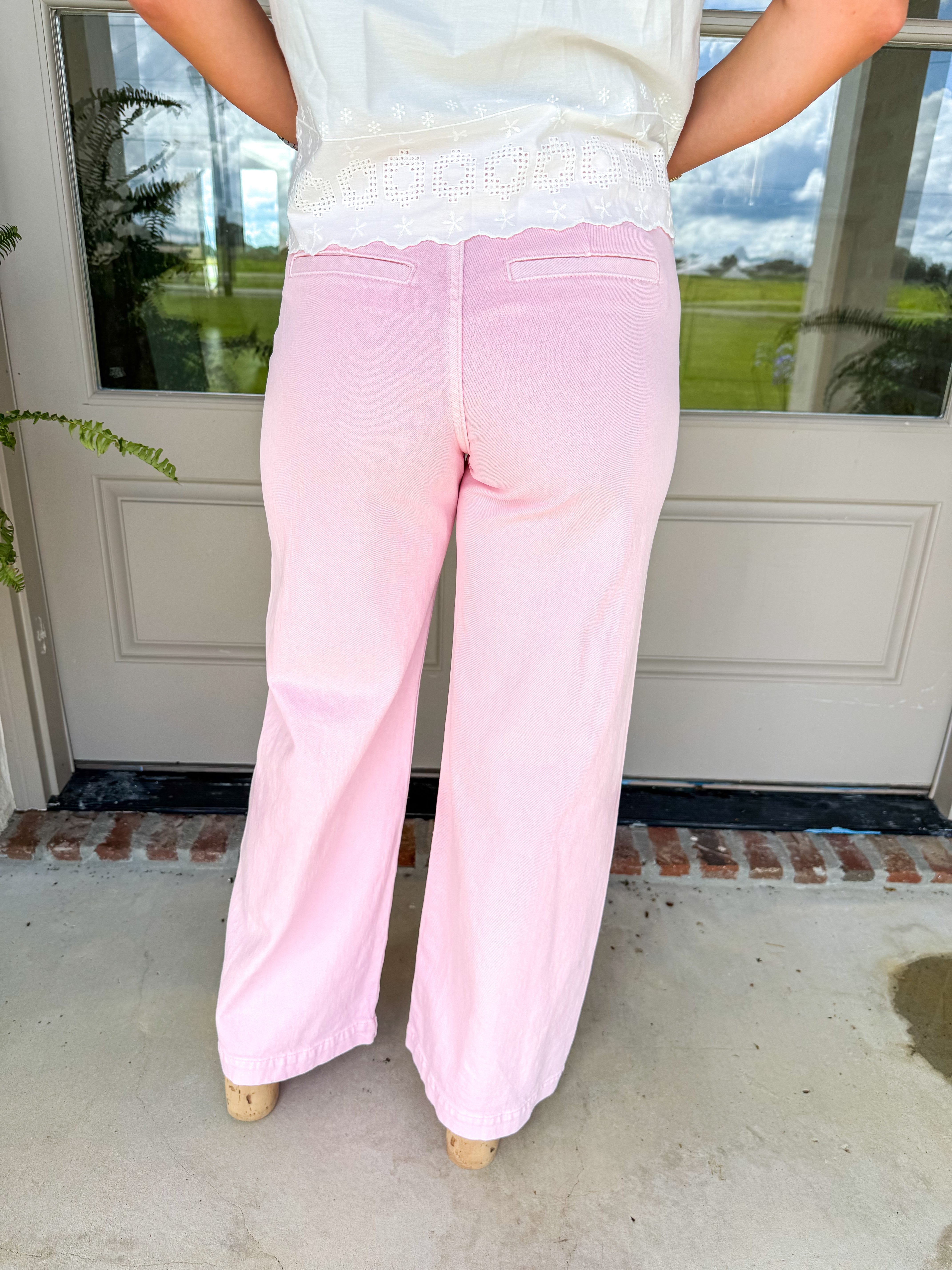 Washed Pink Micro Patch Pocket Wide Leg