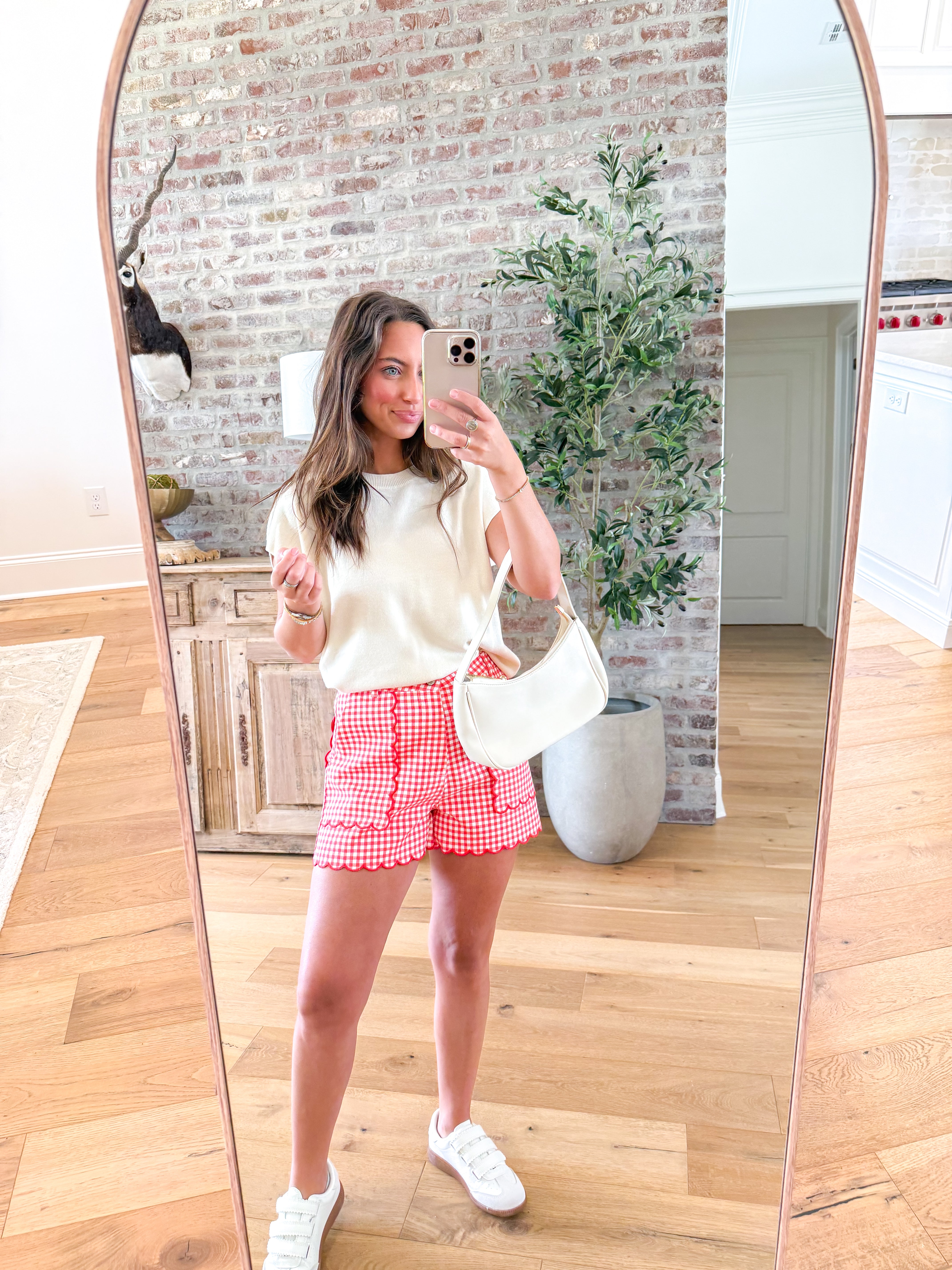 Crimson Check Scallop Shorts