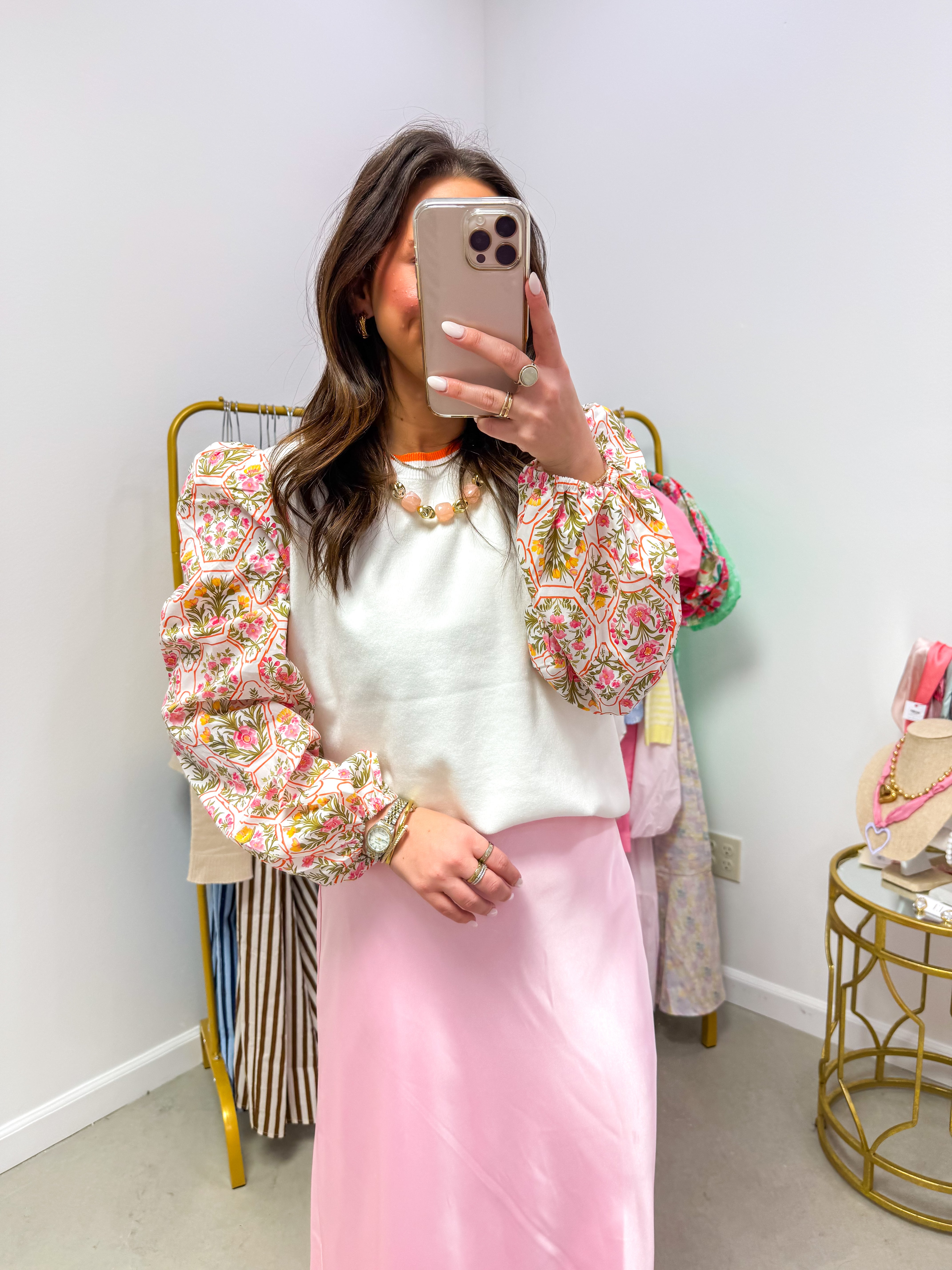 Orange Floral Accent Sweater