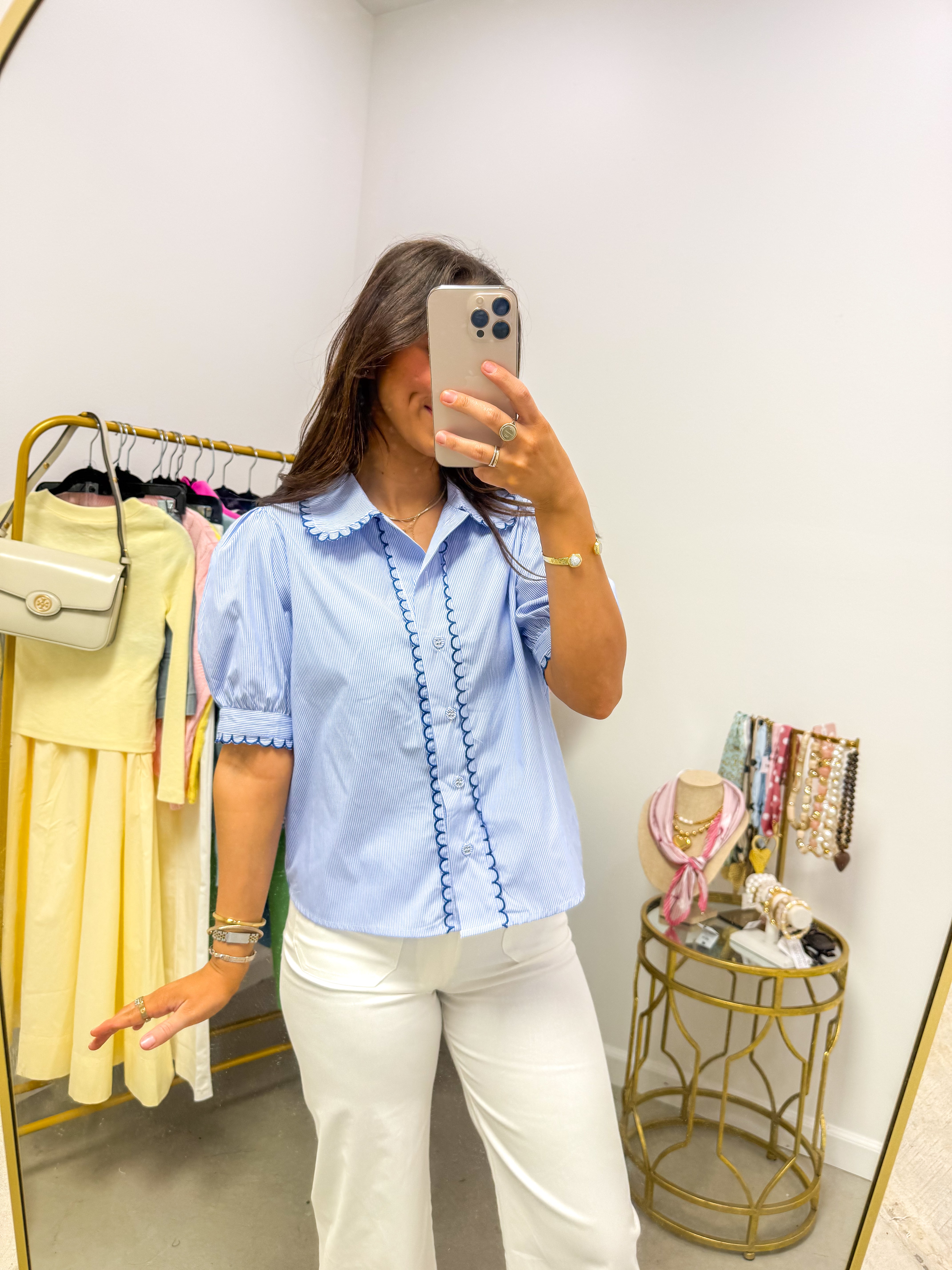 Sweet Scallop Stripe Blue Blouse