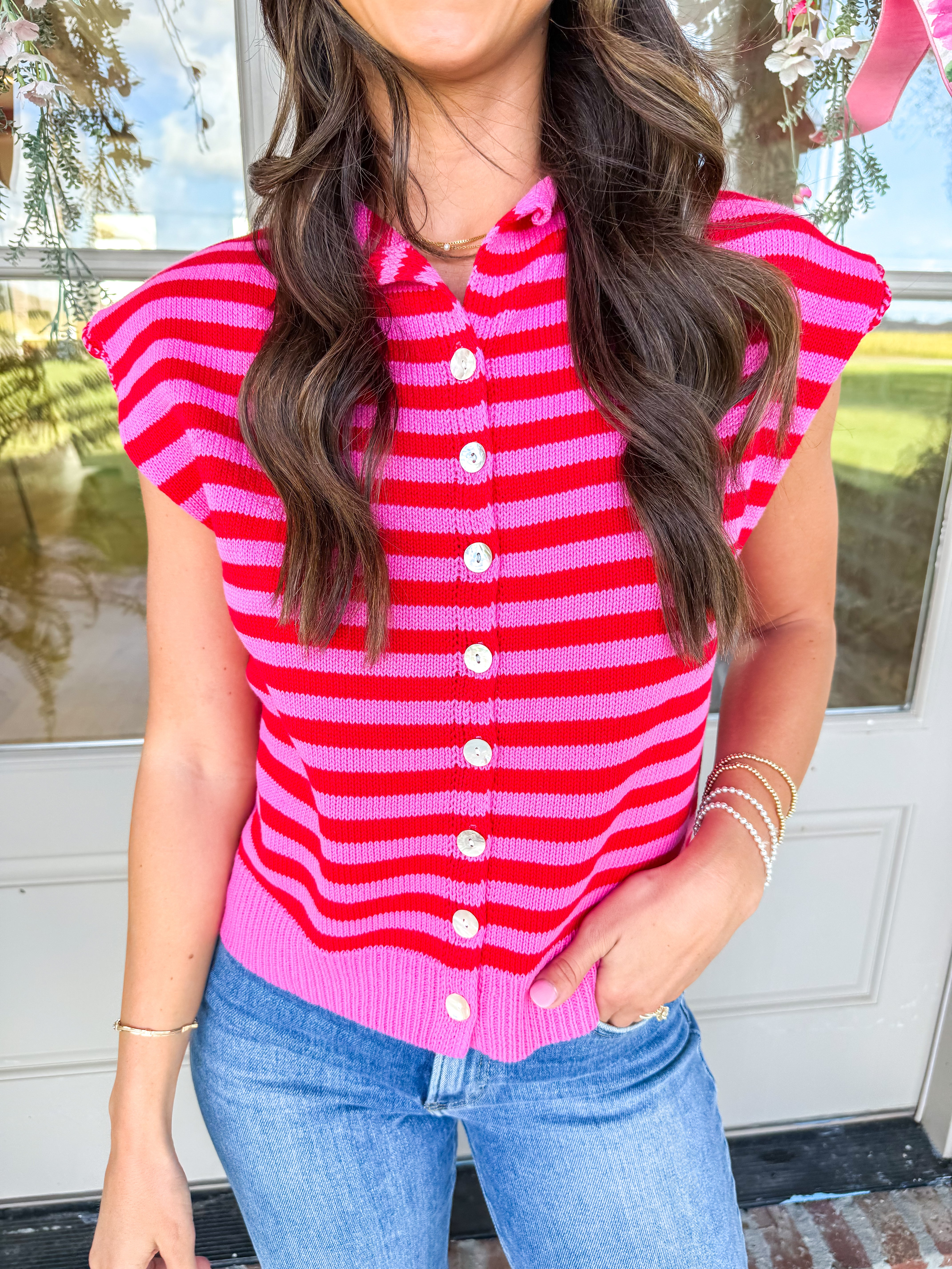 Pink Striped Away Cardigan