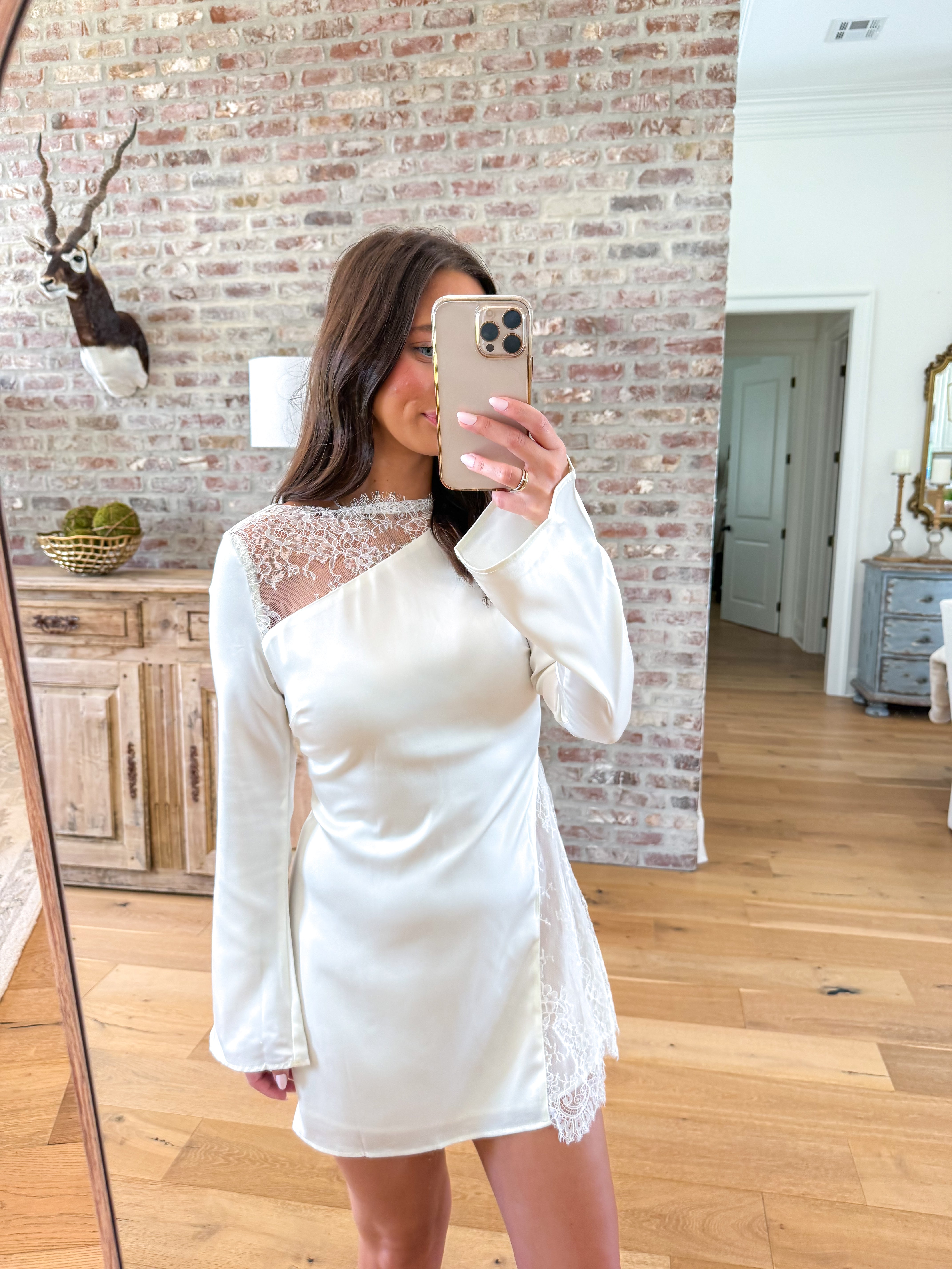 Ivory Satin Lace Mini Dress