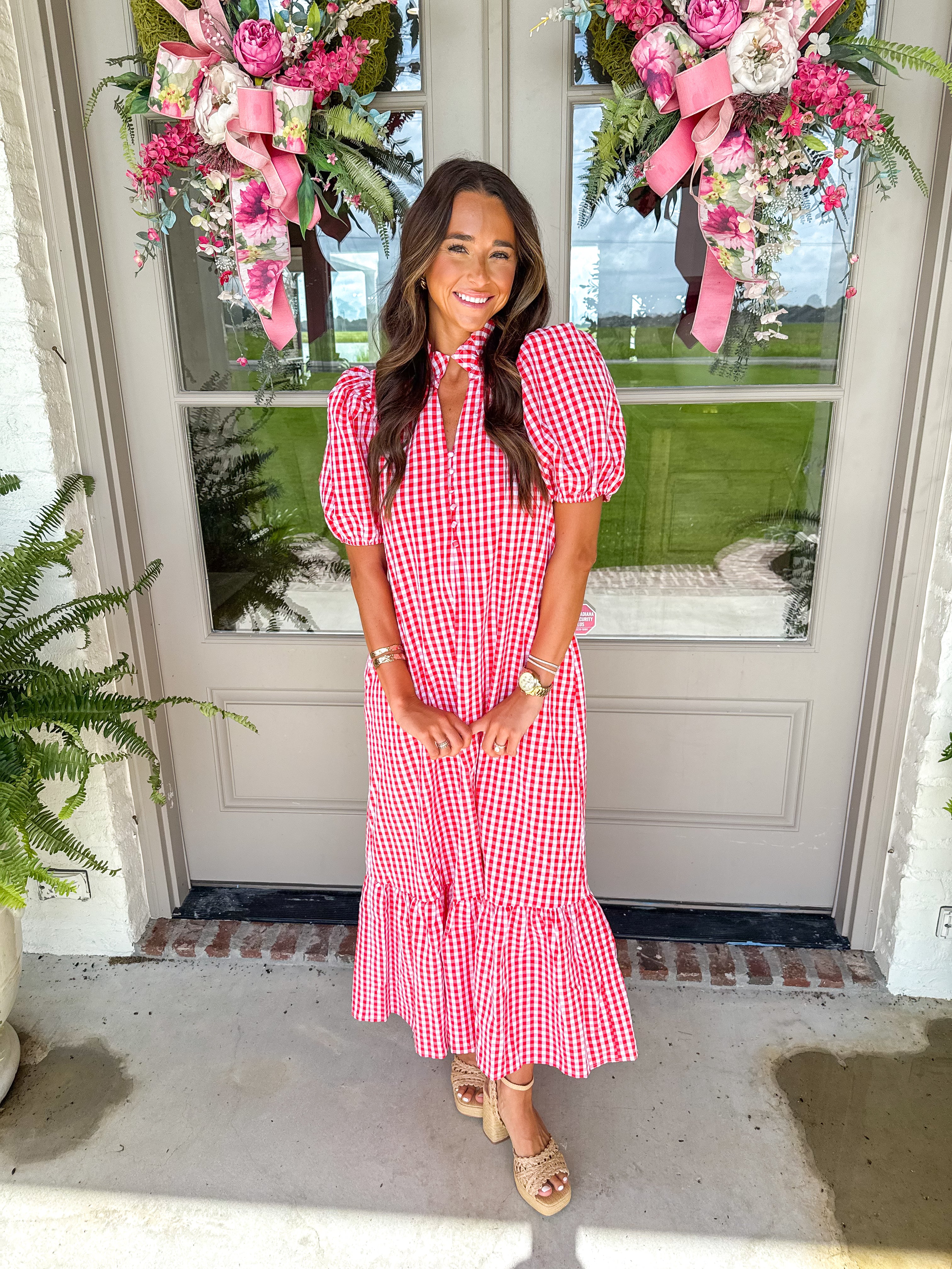 Picnic in the Park Red Gingham Midi Dress