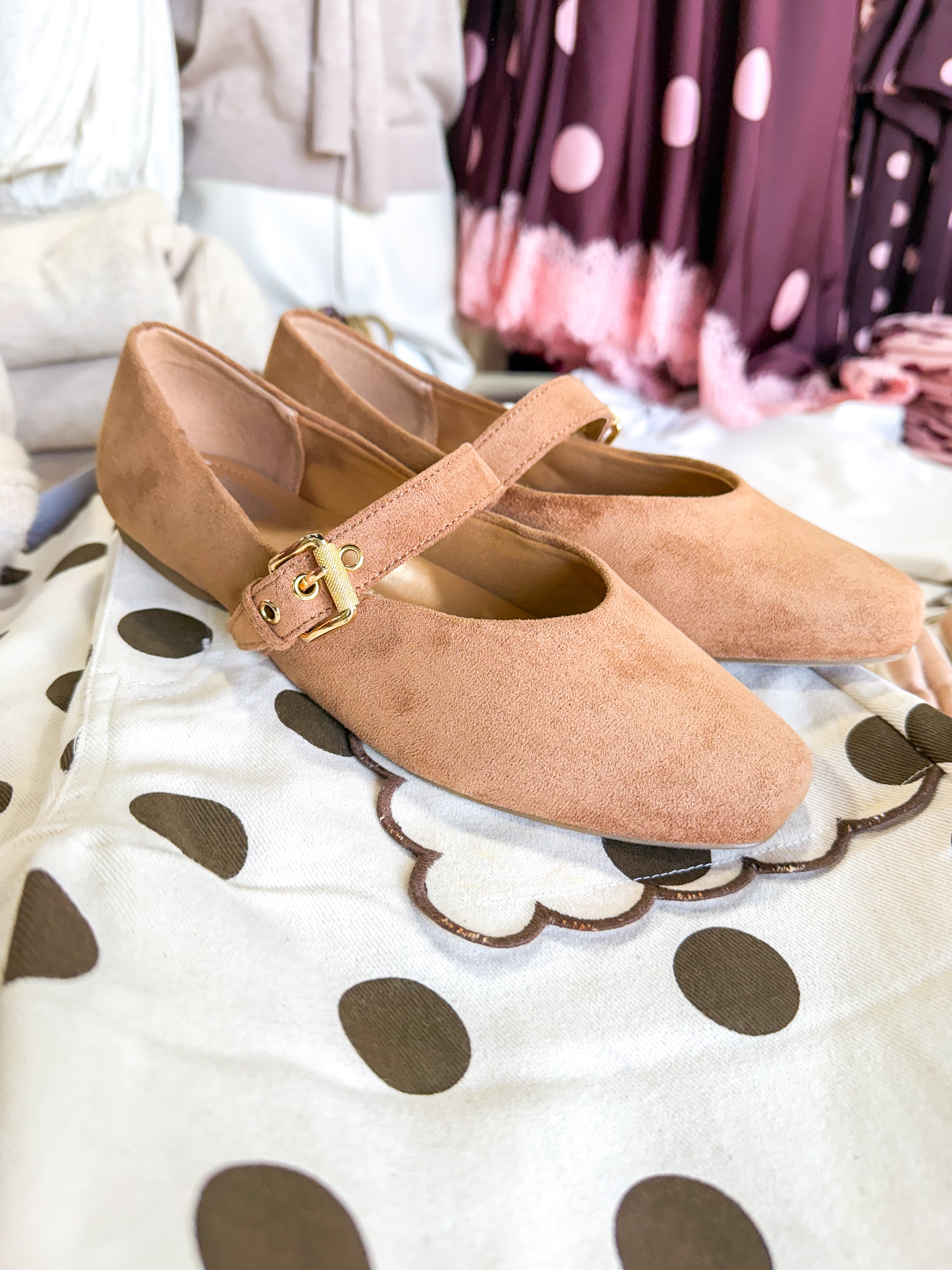 Mulaney Tan Faux Suede Ballet Flats