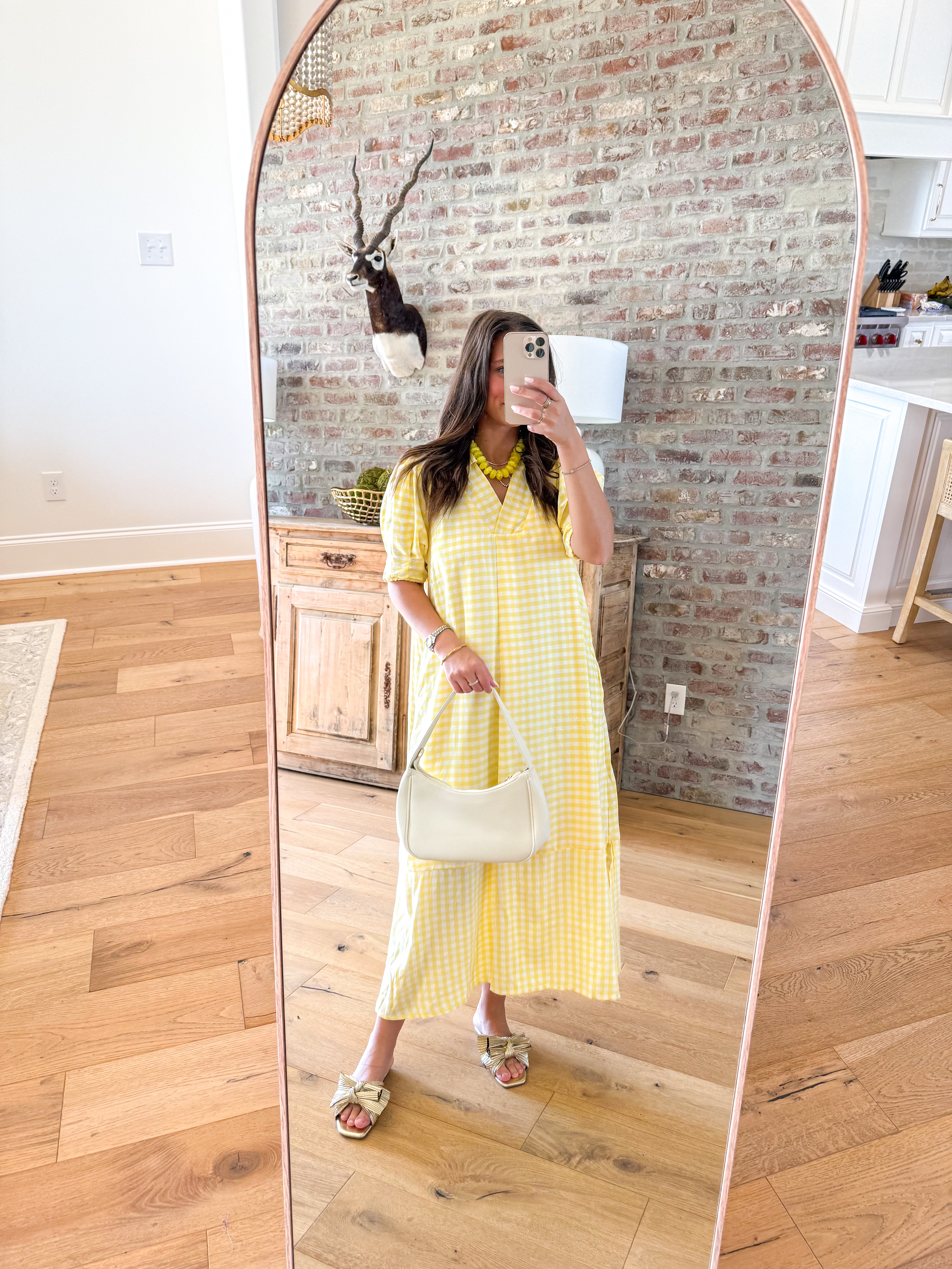Lemon Gingham Midi Dress