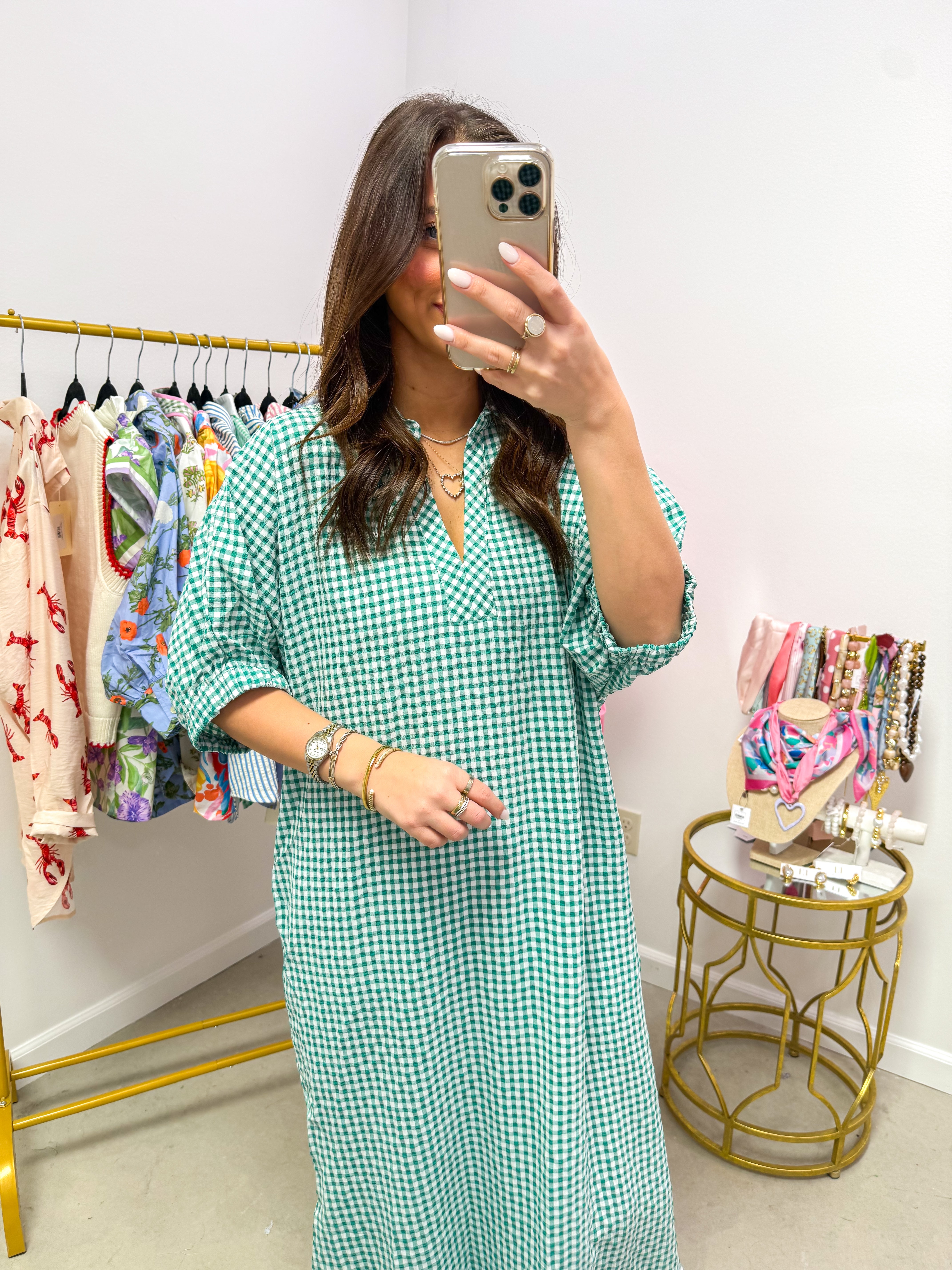 Sadie Green Gingham Midi