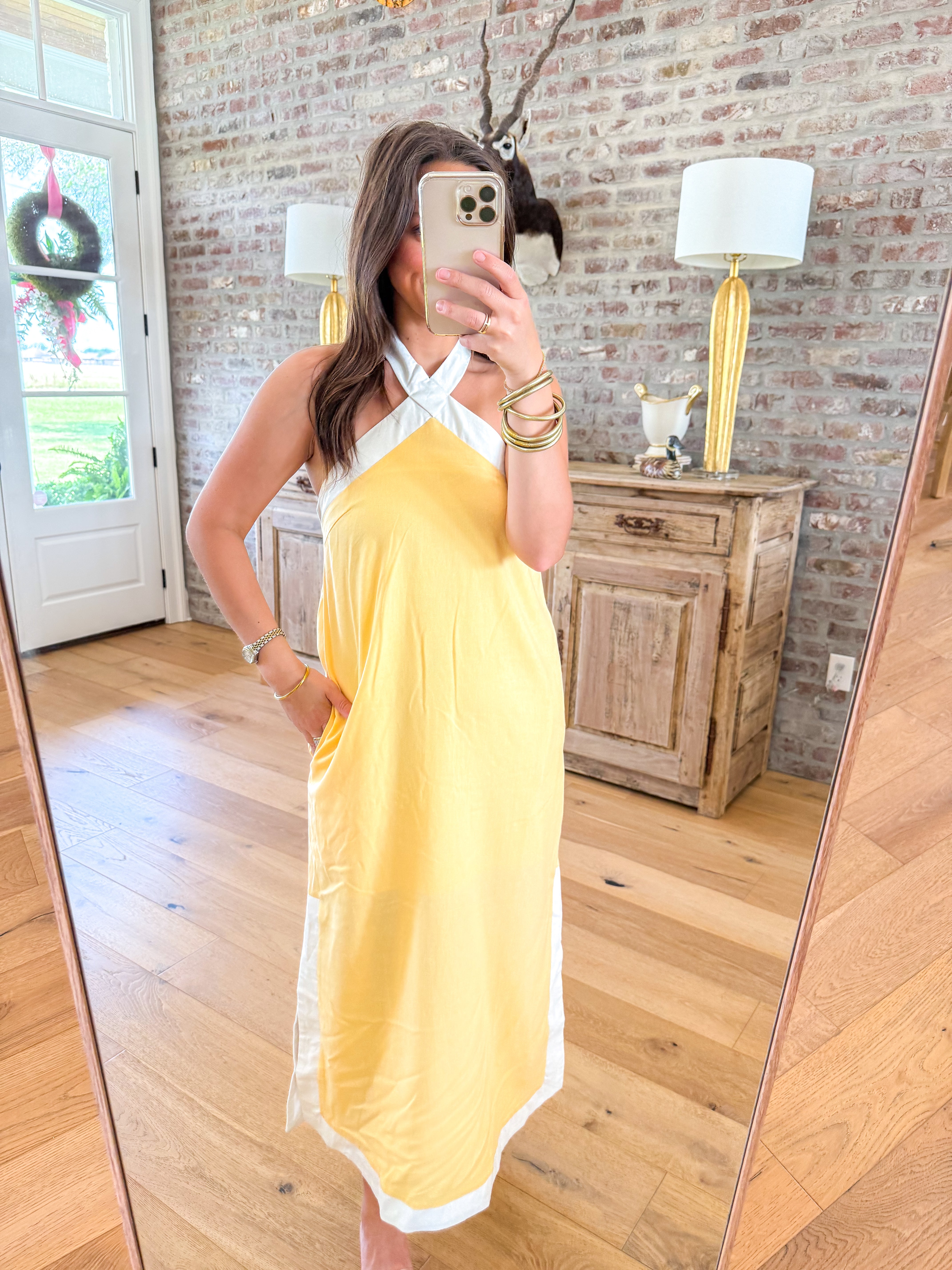Sunshine & Shadow Halter Midi Yellow
