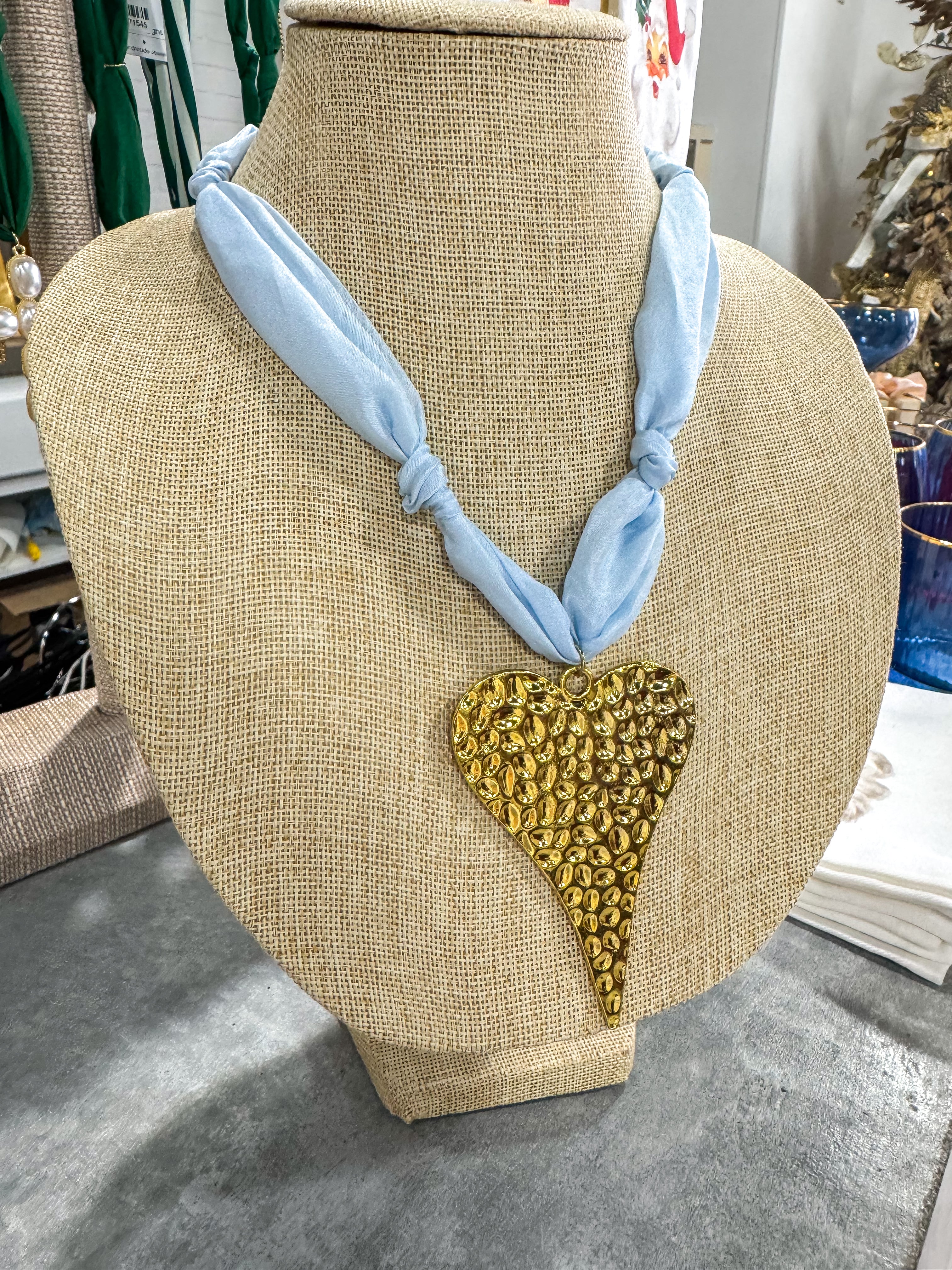 Baby Blue Large Closed Heart Scarf Necklace