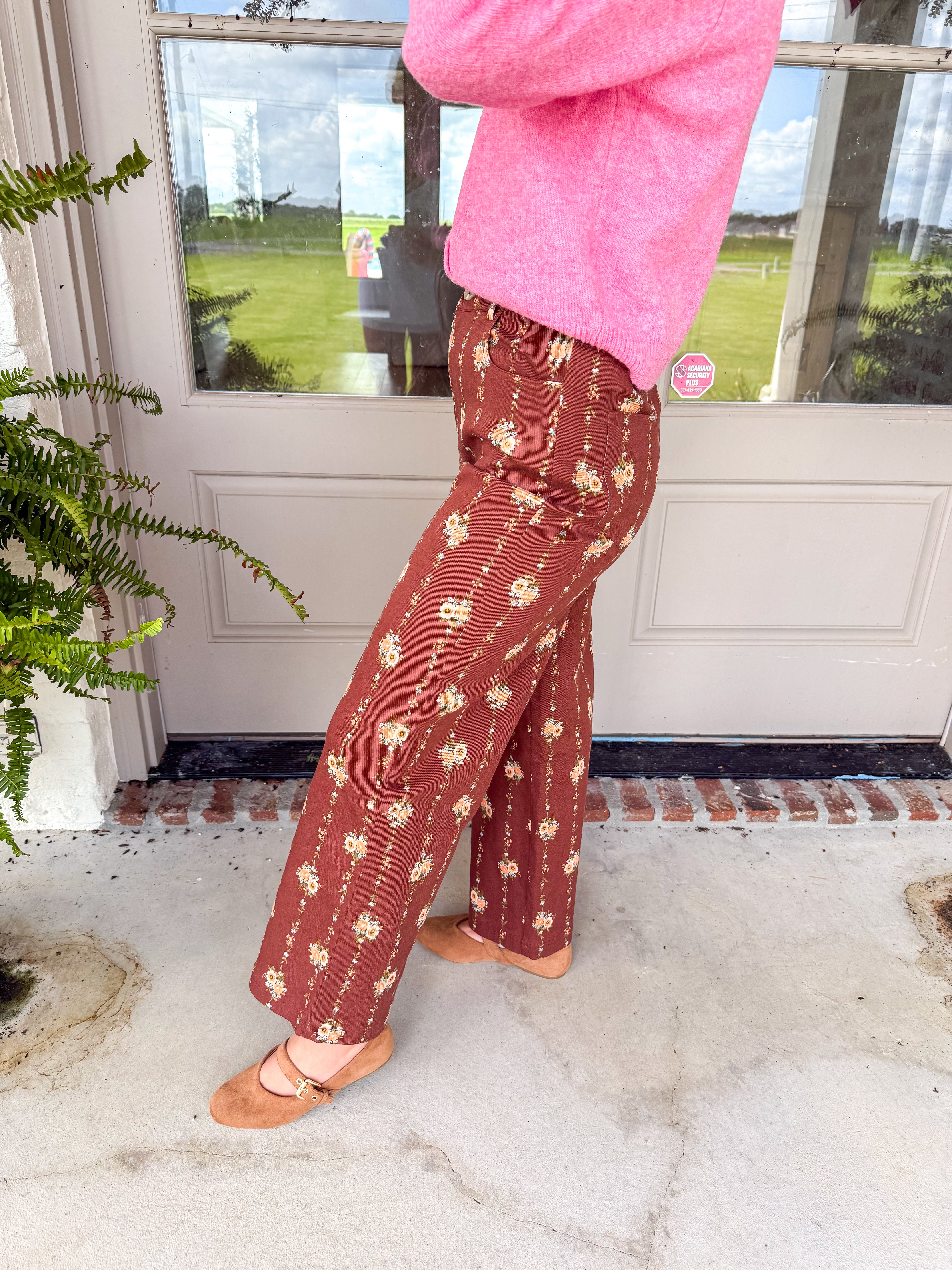 Meadowbrook Floral Wide Leg Pants Brown