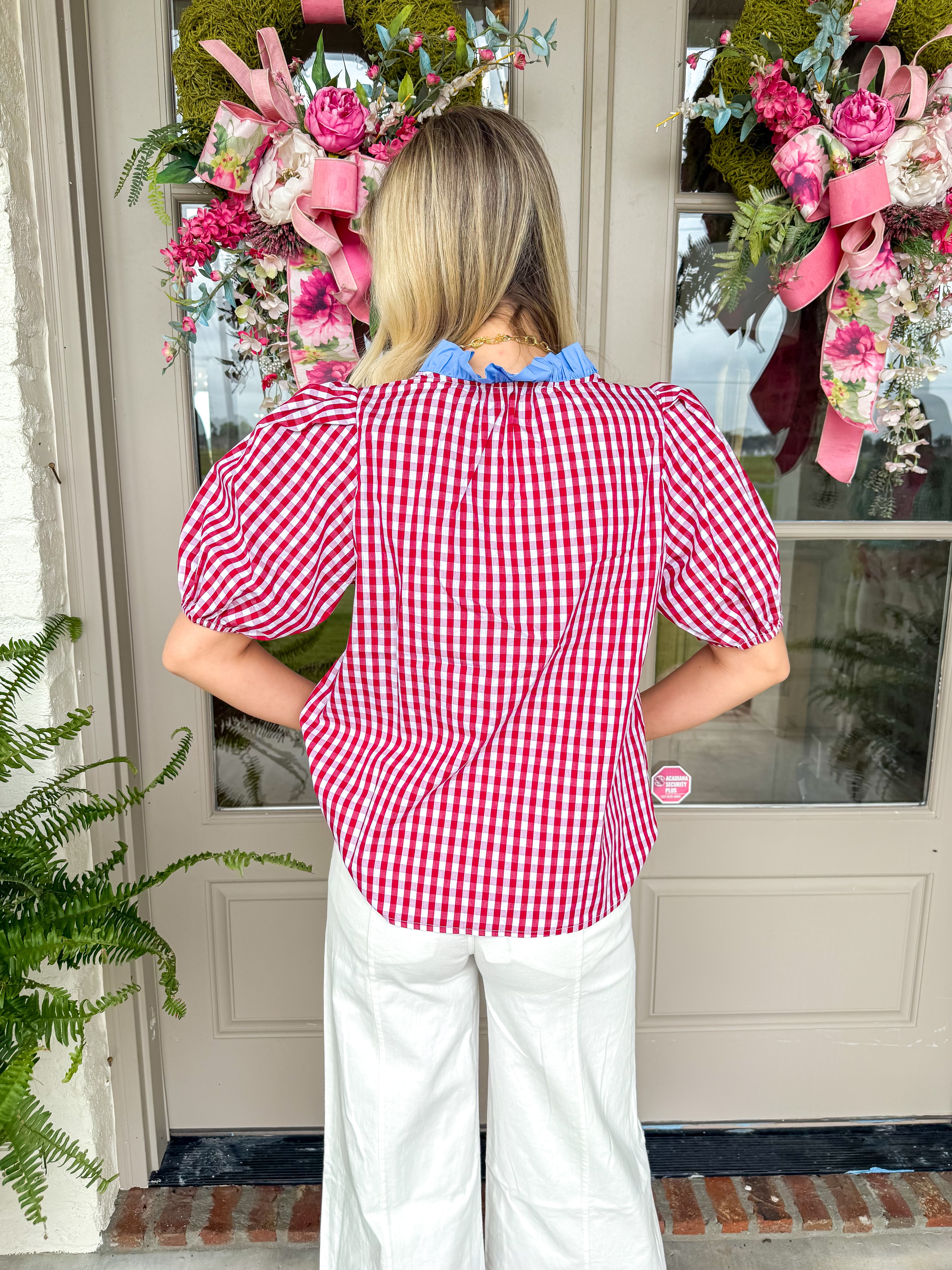 Gingham Garden Red Blouse