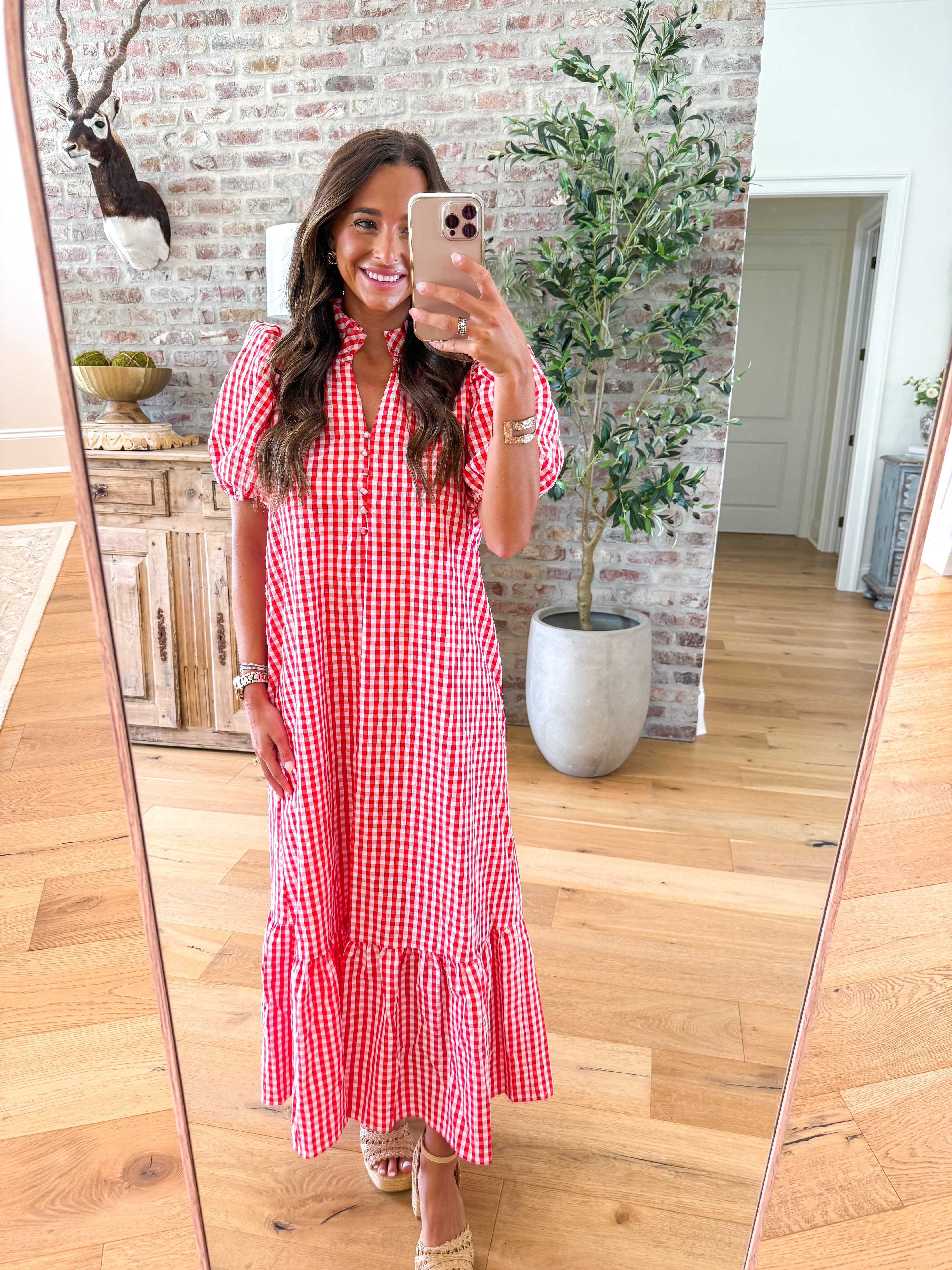Picnic in the Park Red Gingham Midi Dress