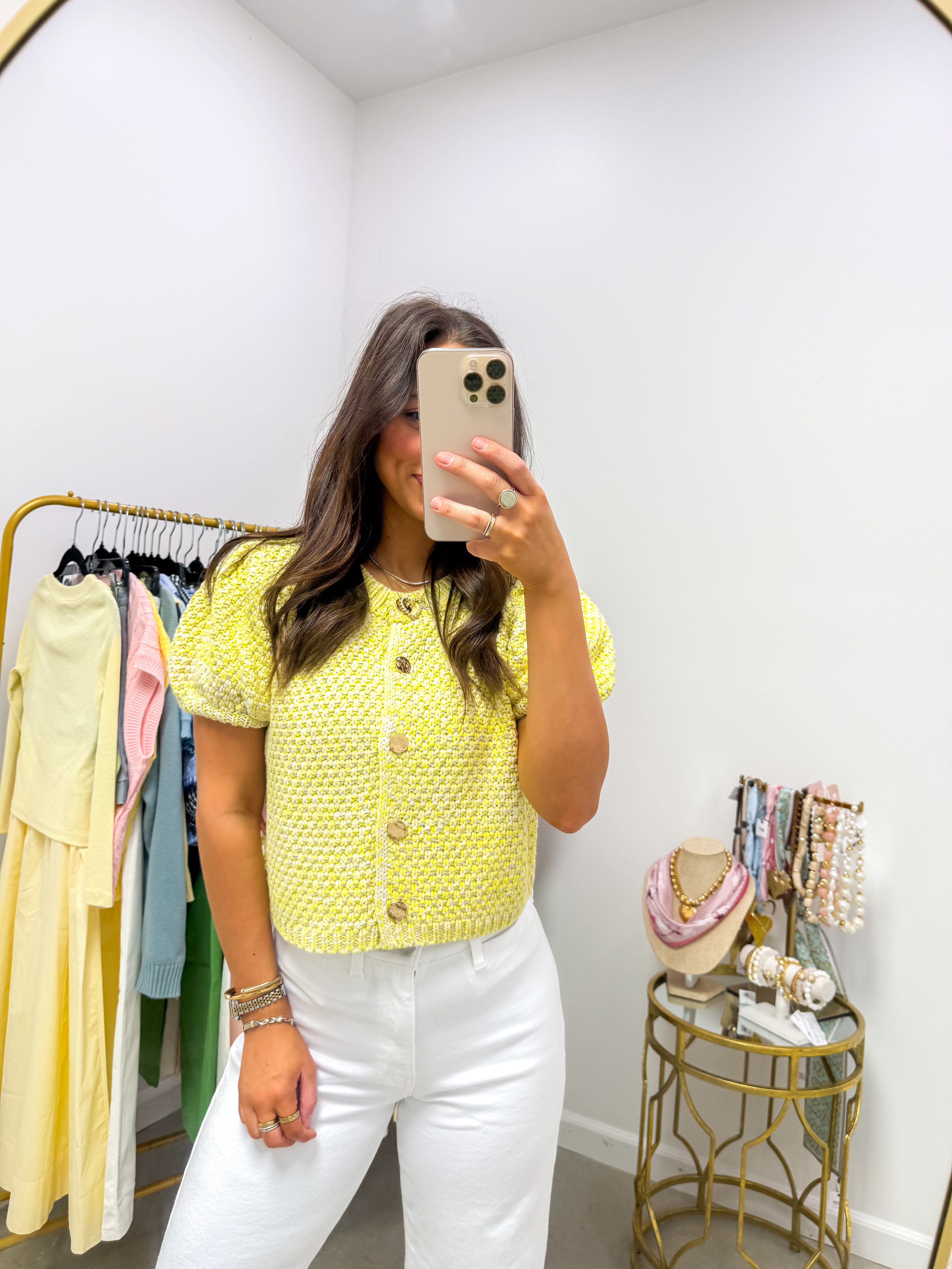 Karlie Knit Yellow Puff Sleeve Cardigan