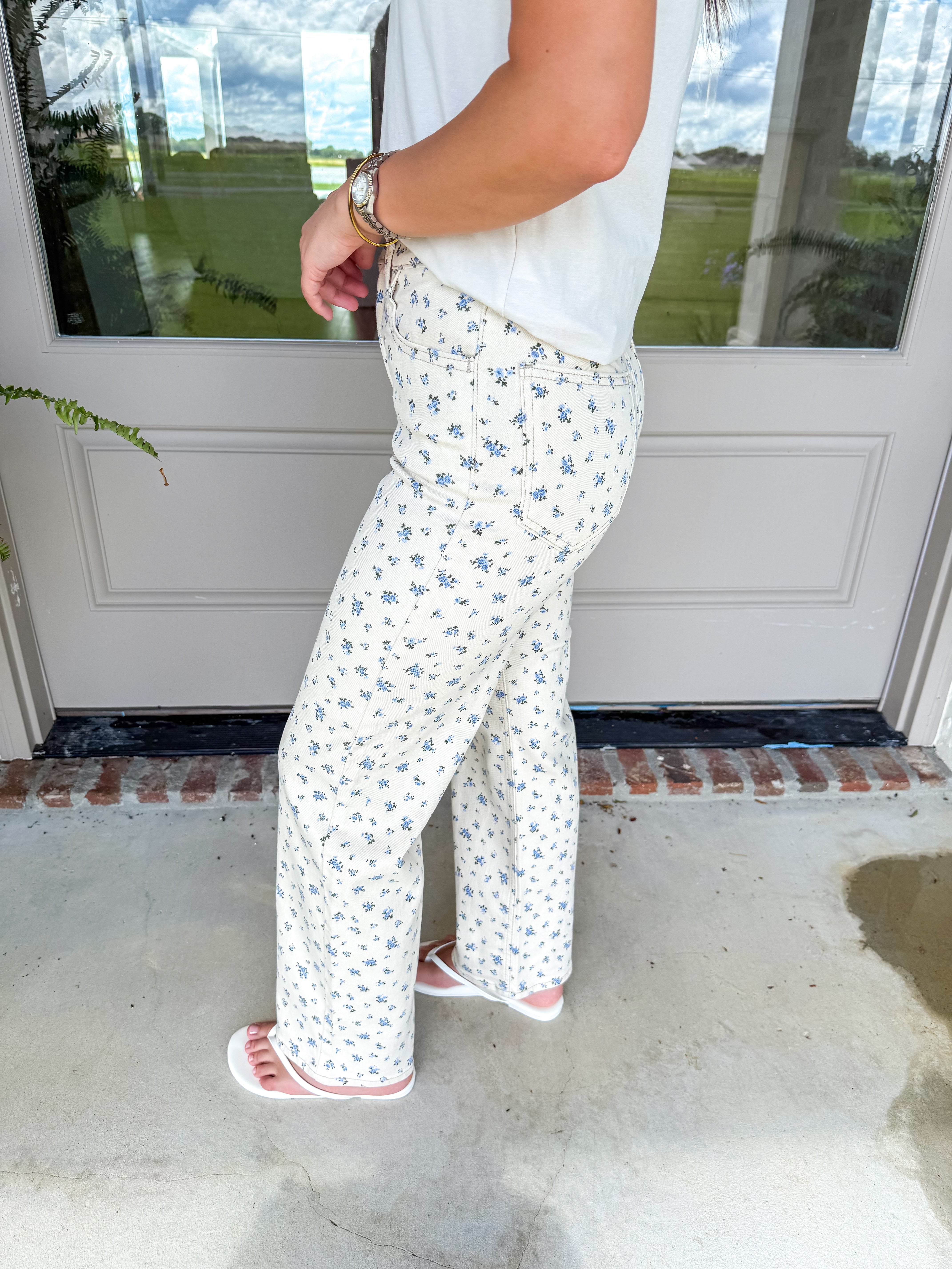 Flower Print High-Rise Vintage Straight Jeans