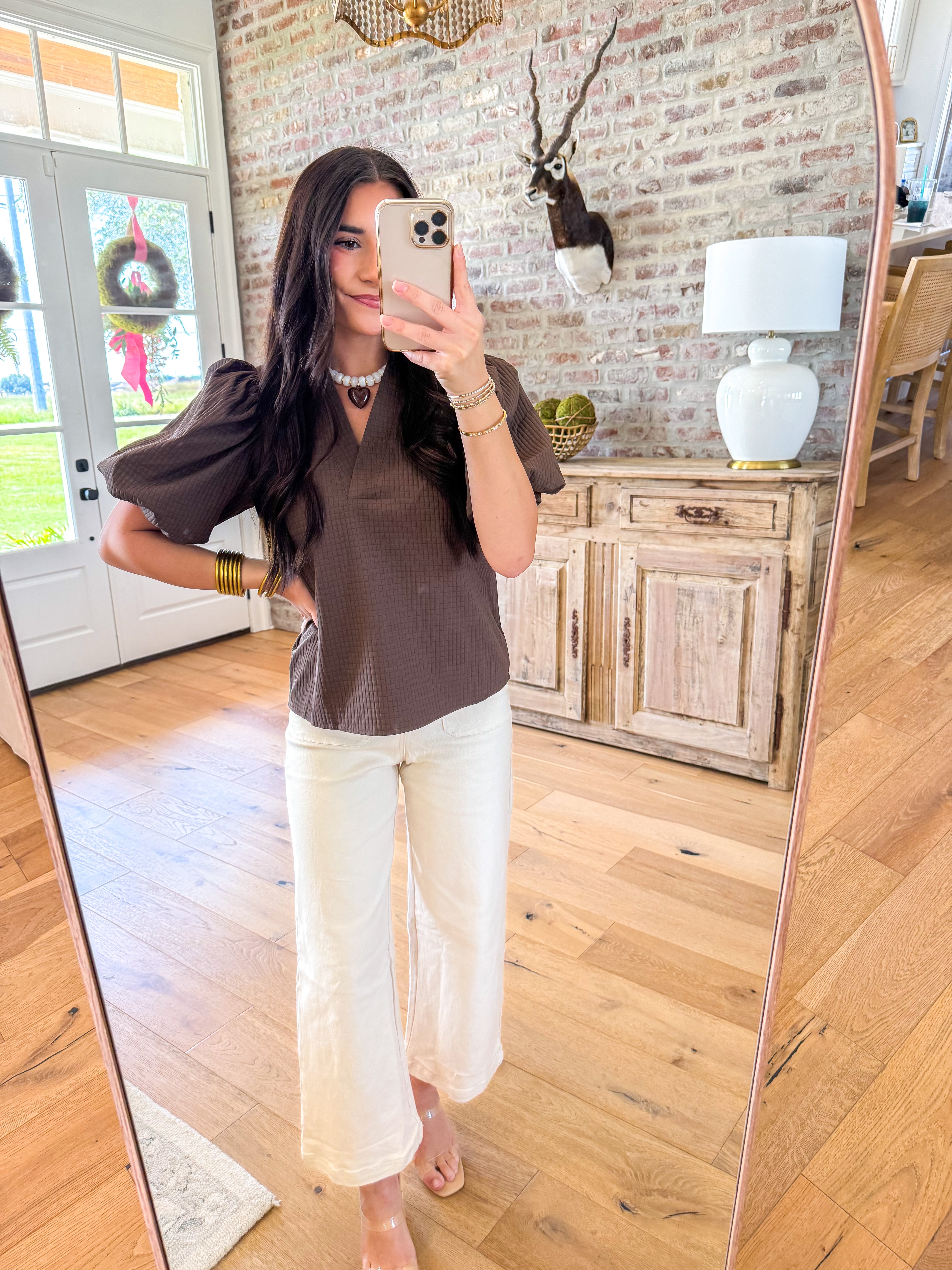 The Hadley Puff Sleeve Top Brown