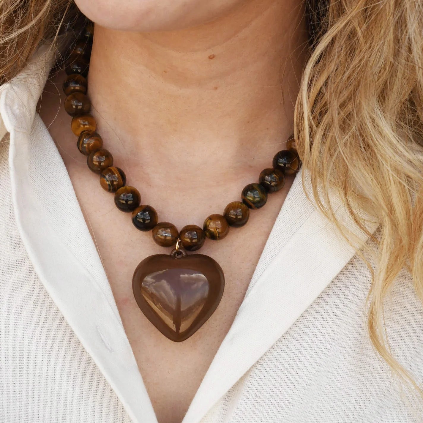 Janel Tiger Eye Gemstone Necklace - Brown