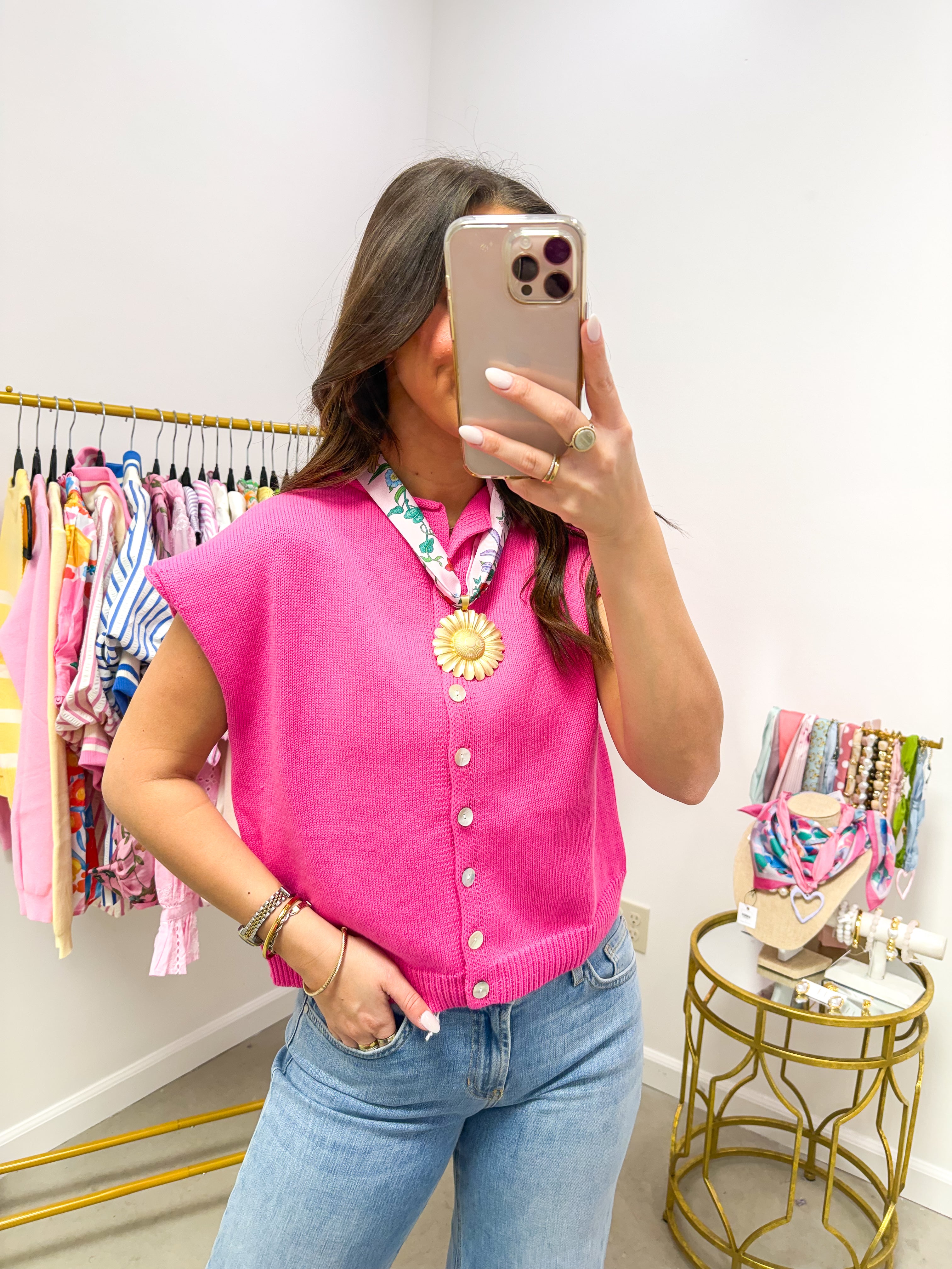 Hot Pink Rolled Sweater Vest