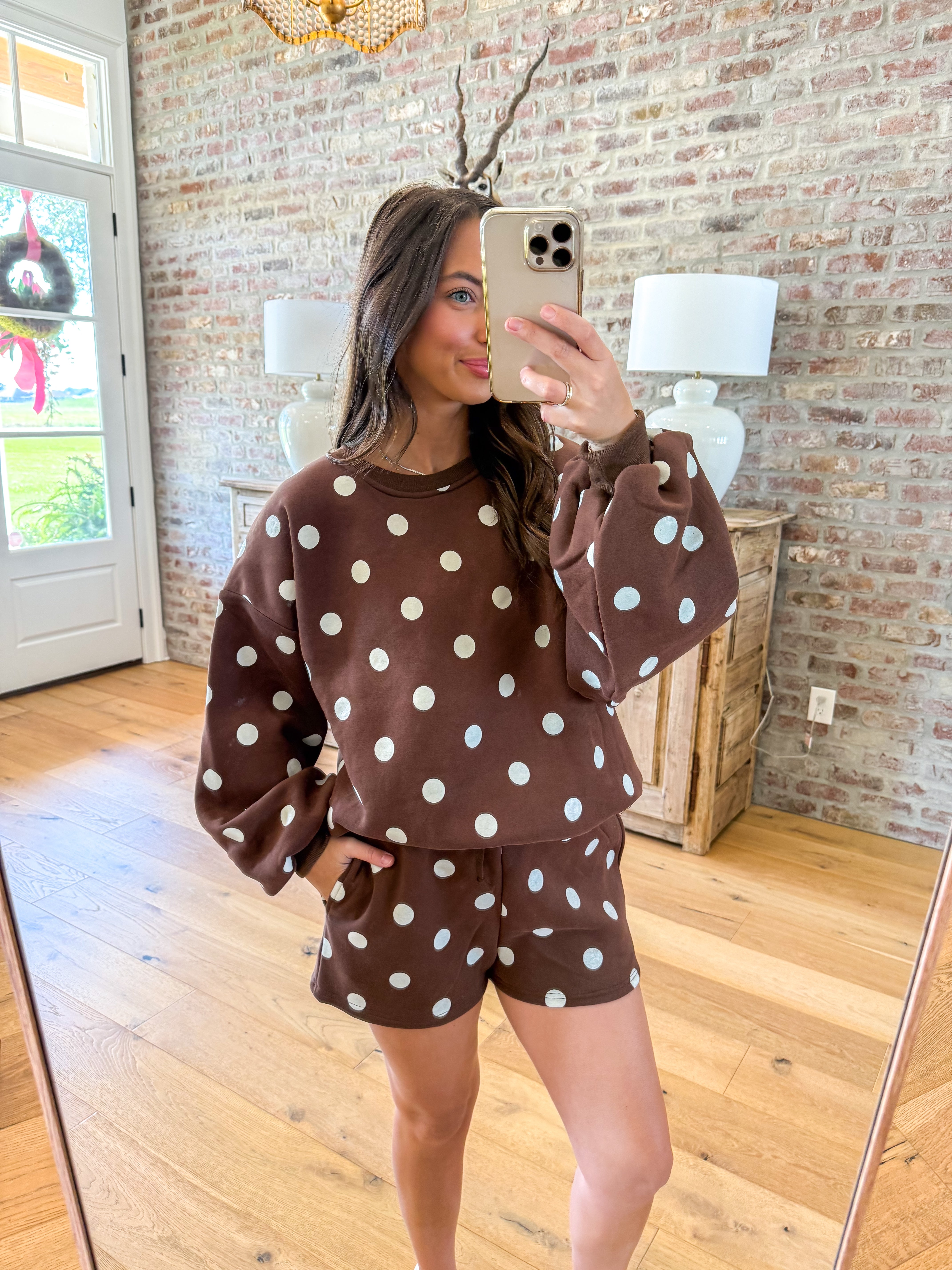Buttery Polka Dot Lounge Set Chcoolate/Cream