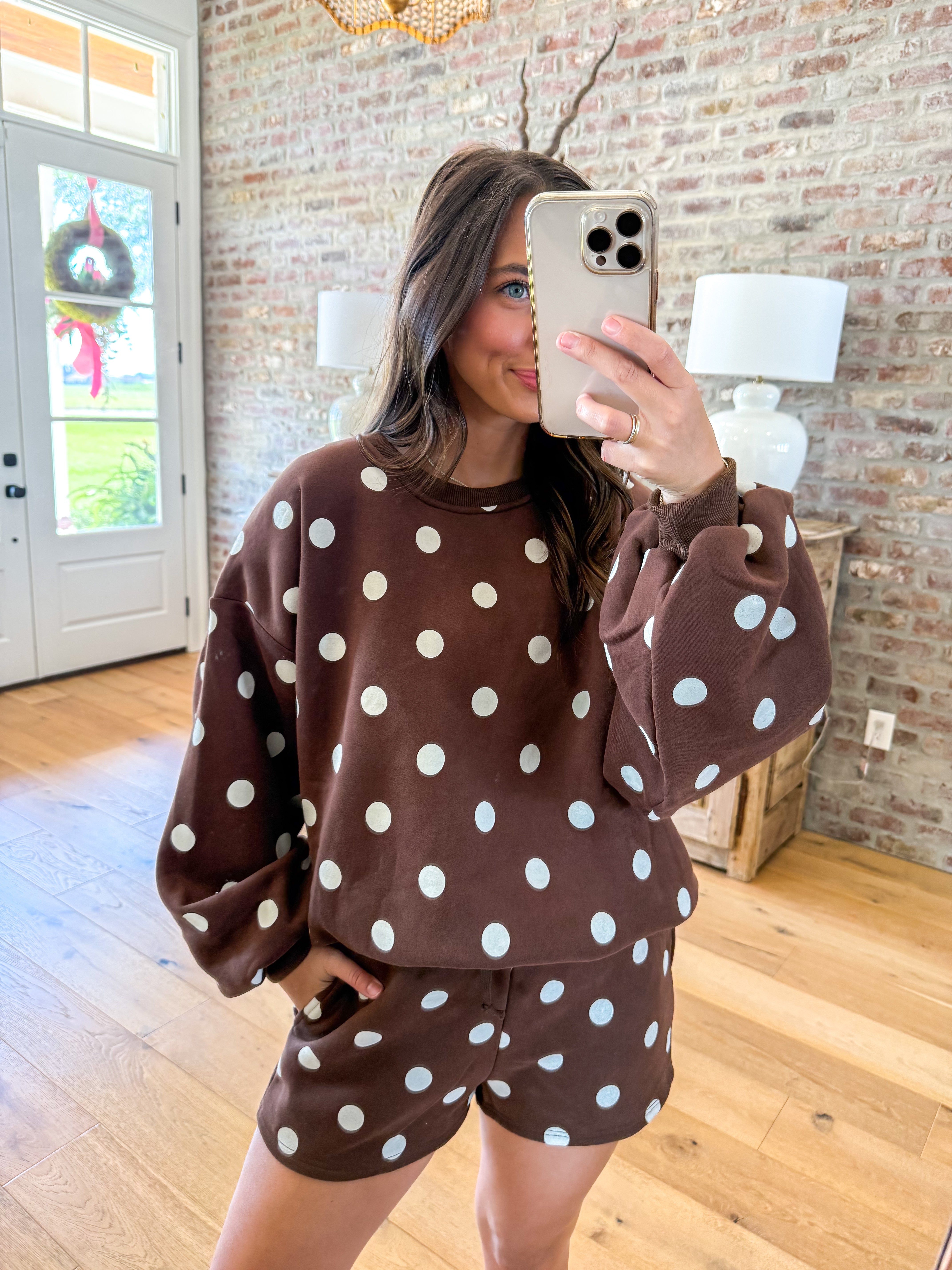 Buttery Polka Dot Lounge Set Chcoolate/Cream