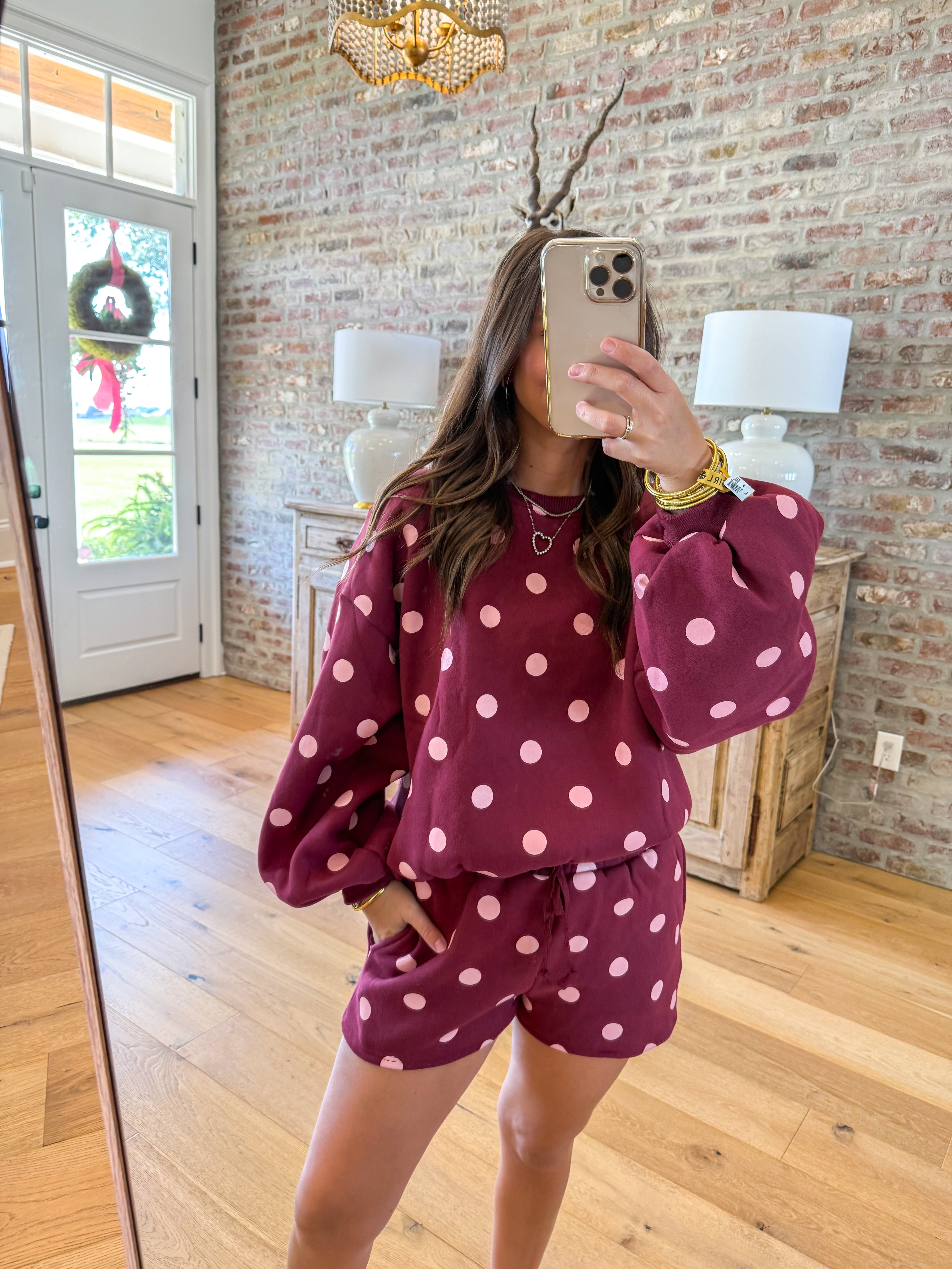 Buttery Polka Dot Lounge Set Burgundy/Pink