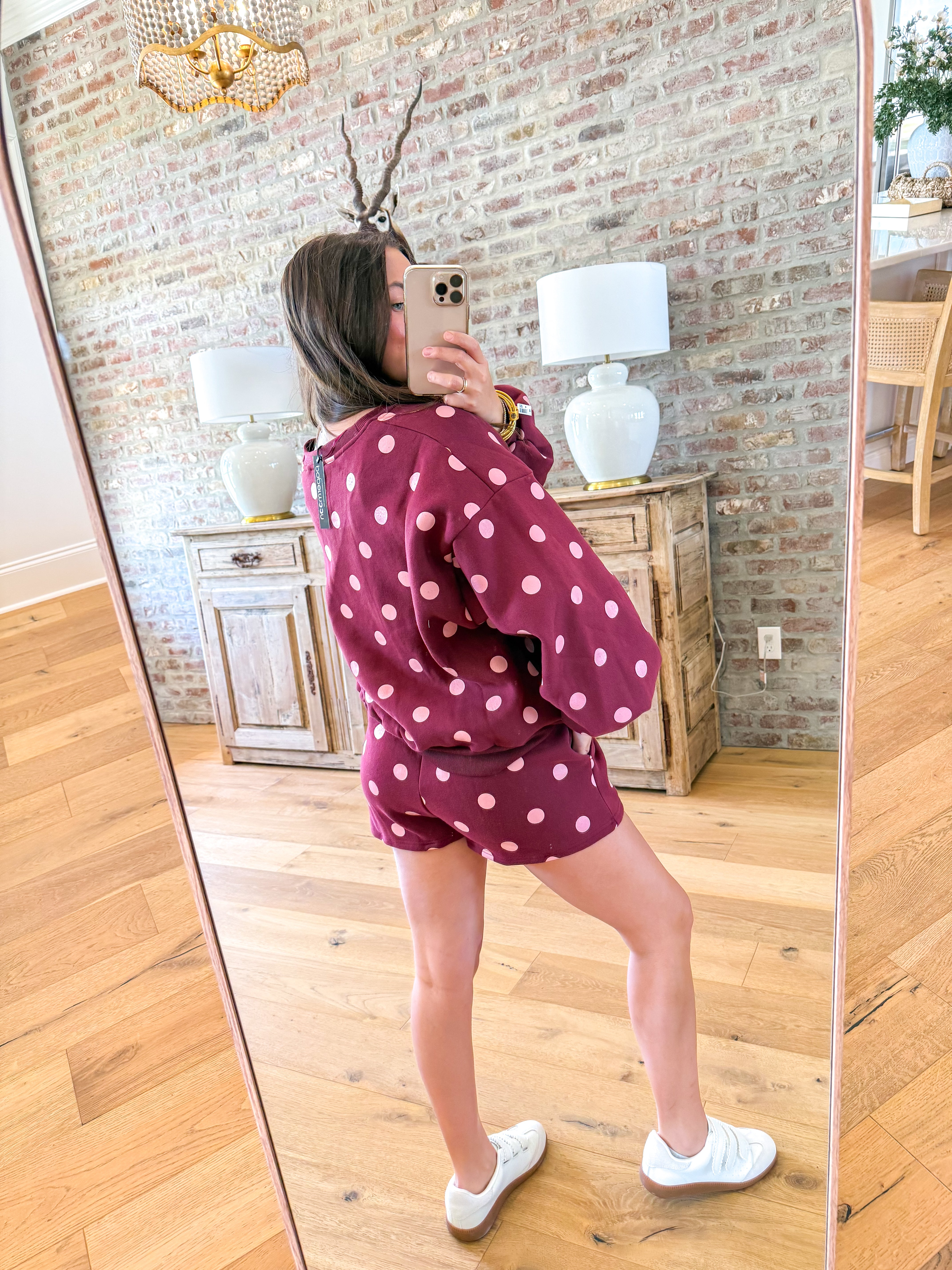 Buttery Polka Dot Lounge Set Burgundy/Pink