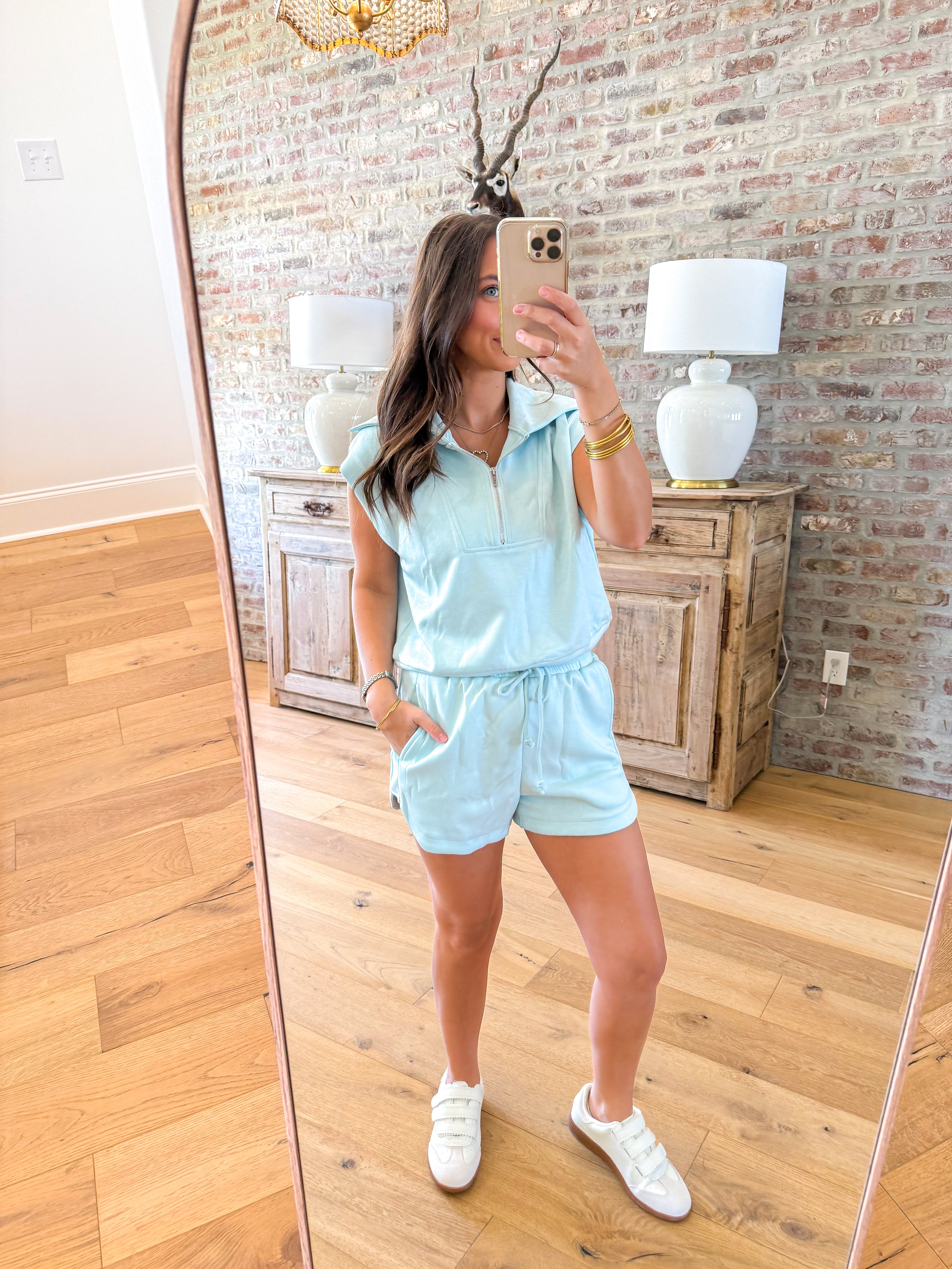 Blake Half-Zip Cropped Set Baby Blue