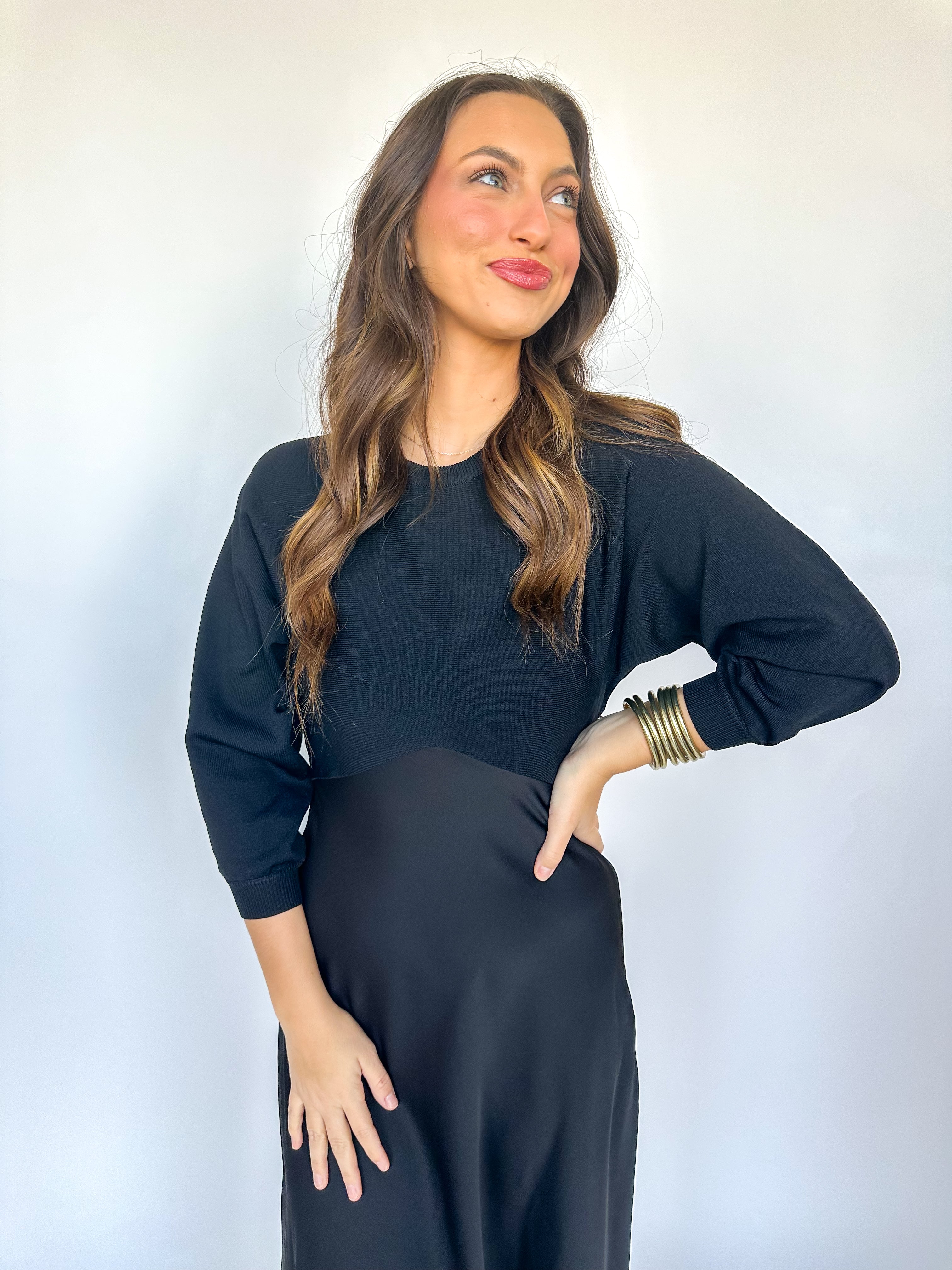 Contrast Midi Dress Black