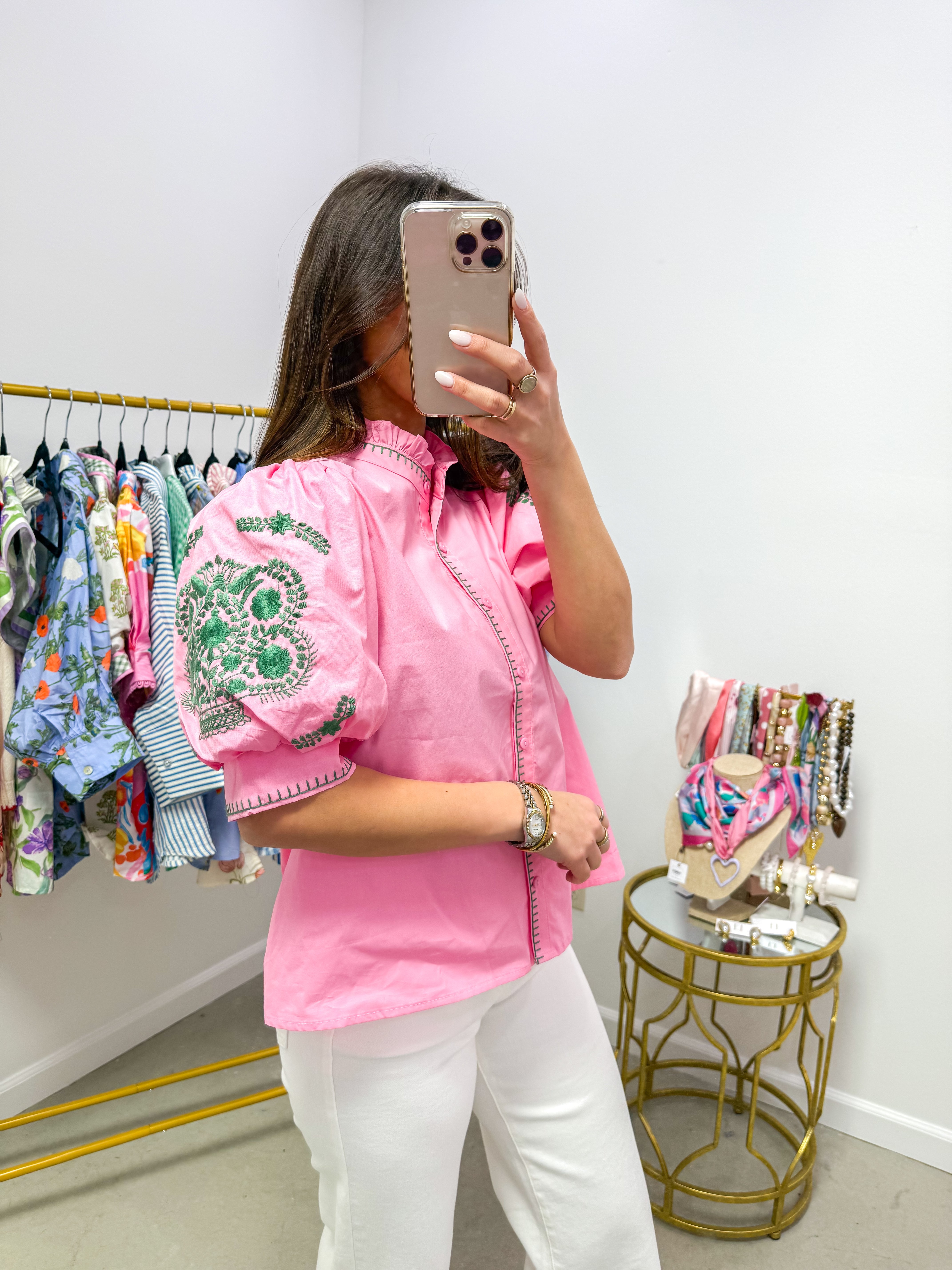 Garden Party Pink Embroidered Blouse