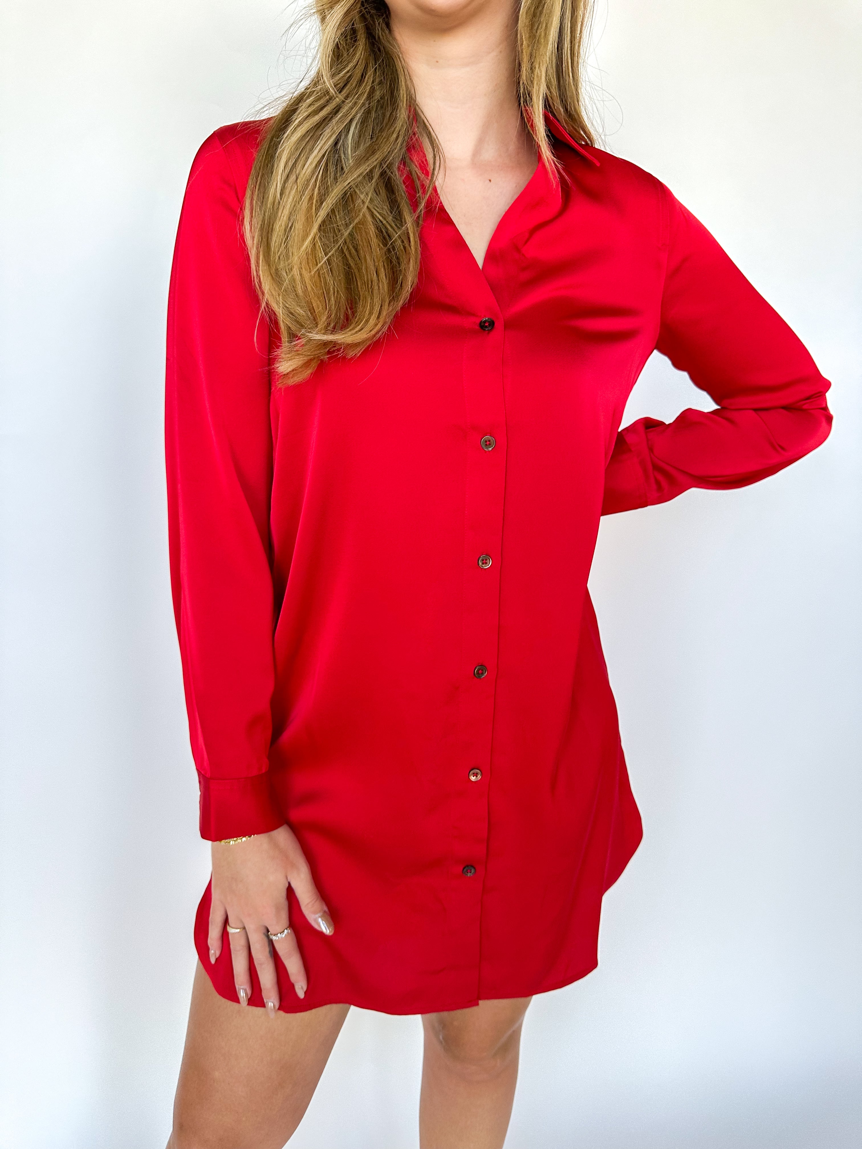 Boyfriend Shirt Dress True Red