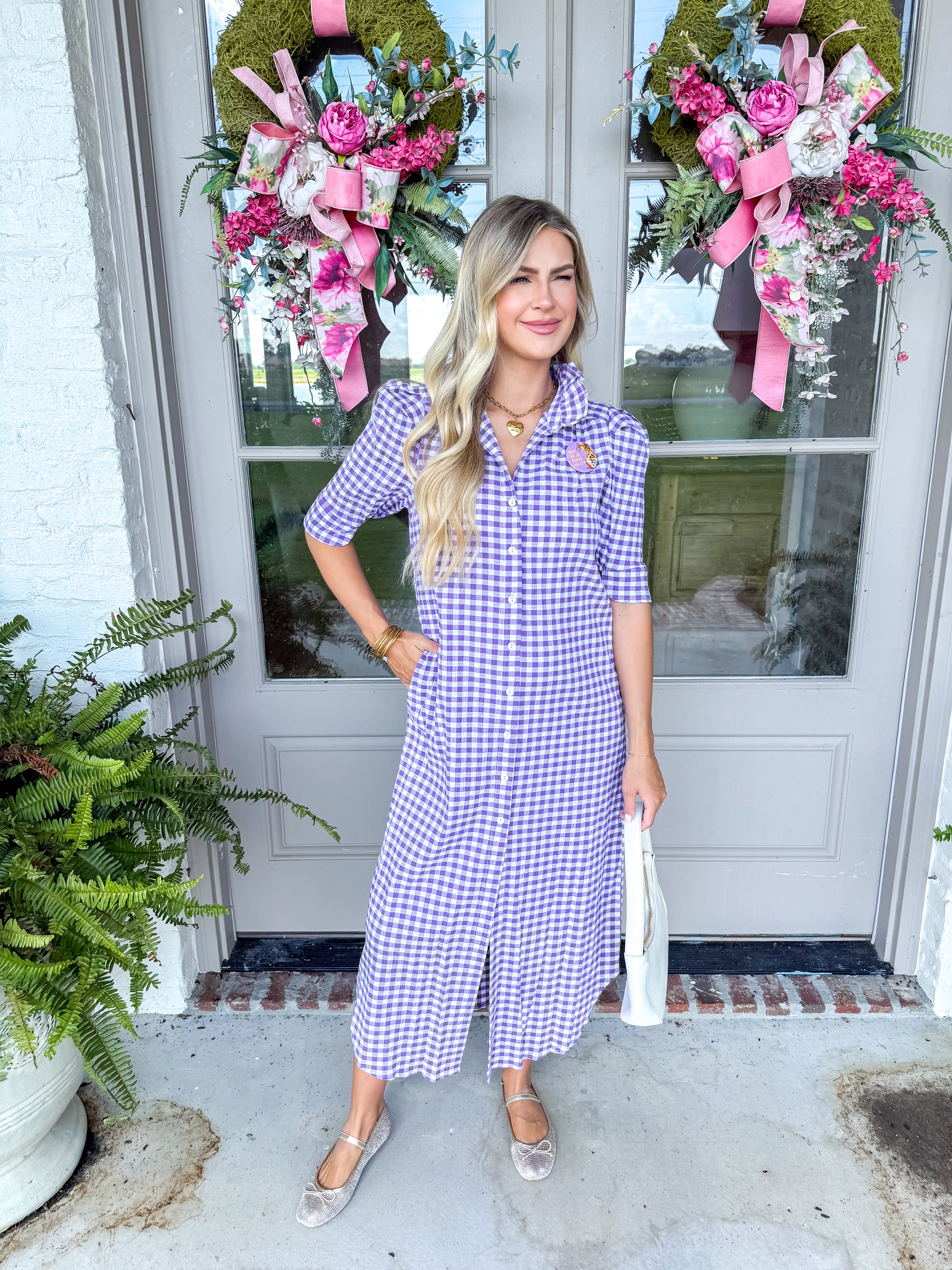 The Nina Midi Shirt Dress Purple Seersucker
