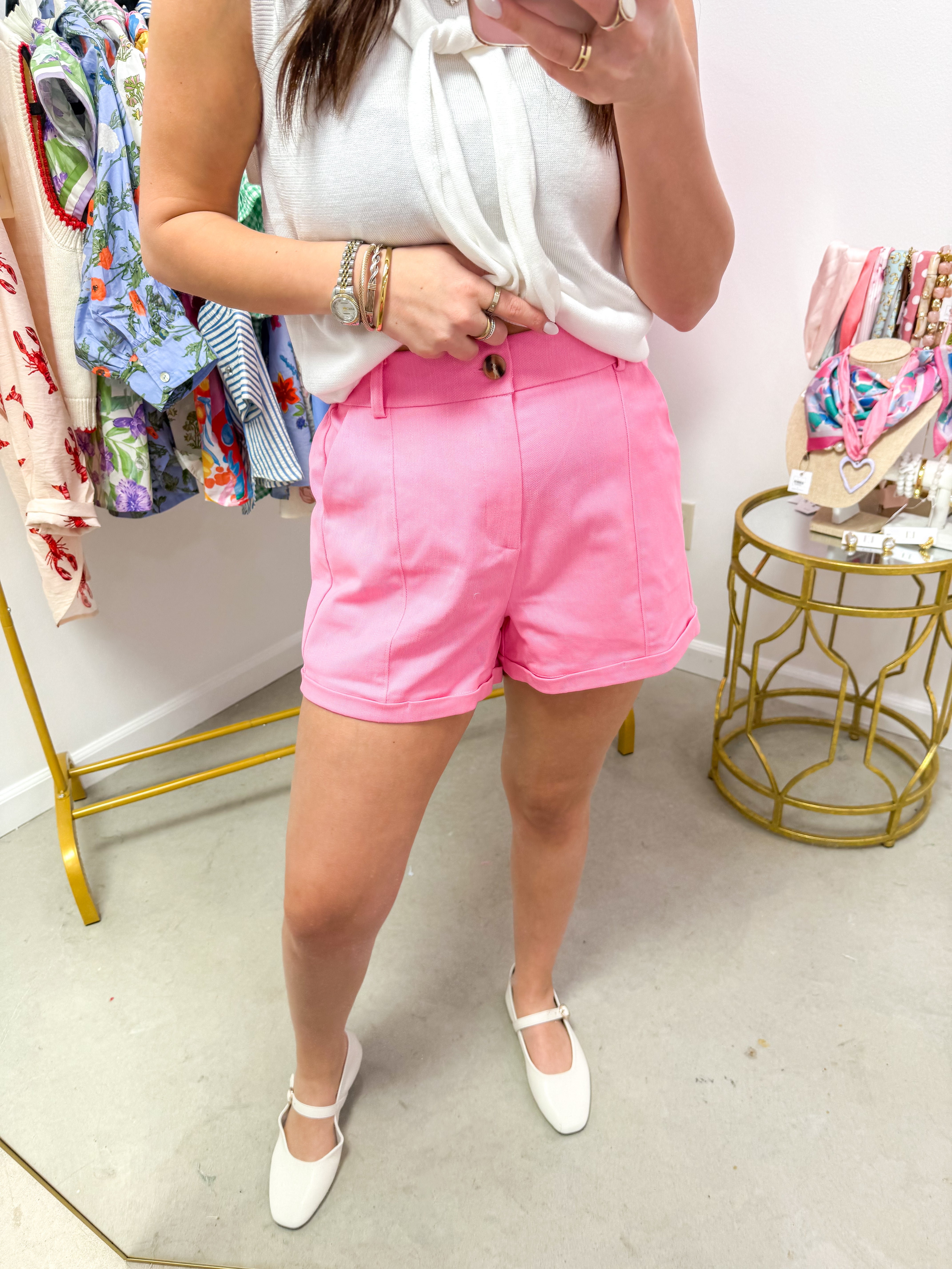 Pink HR Rolled Cuff Tailored Shorts