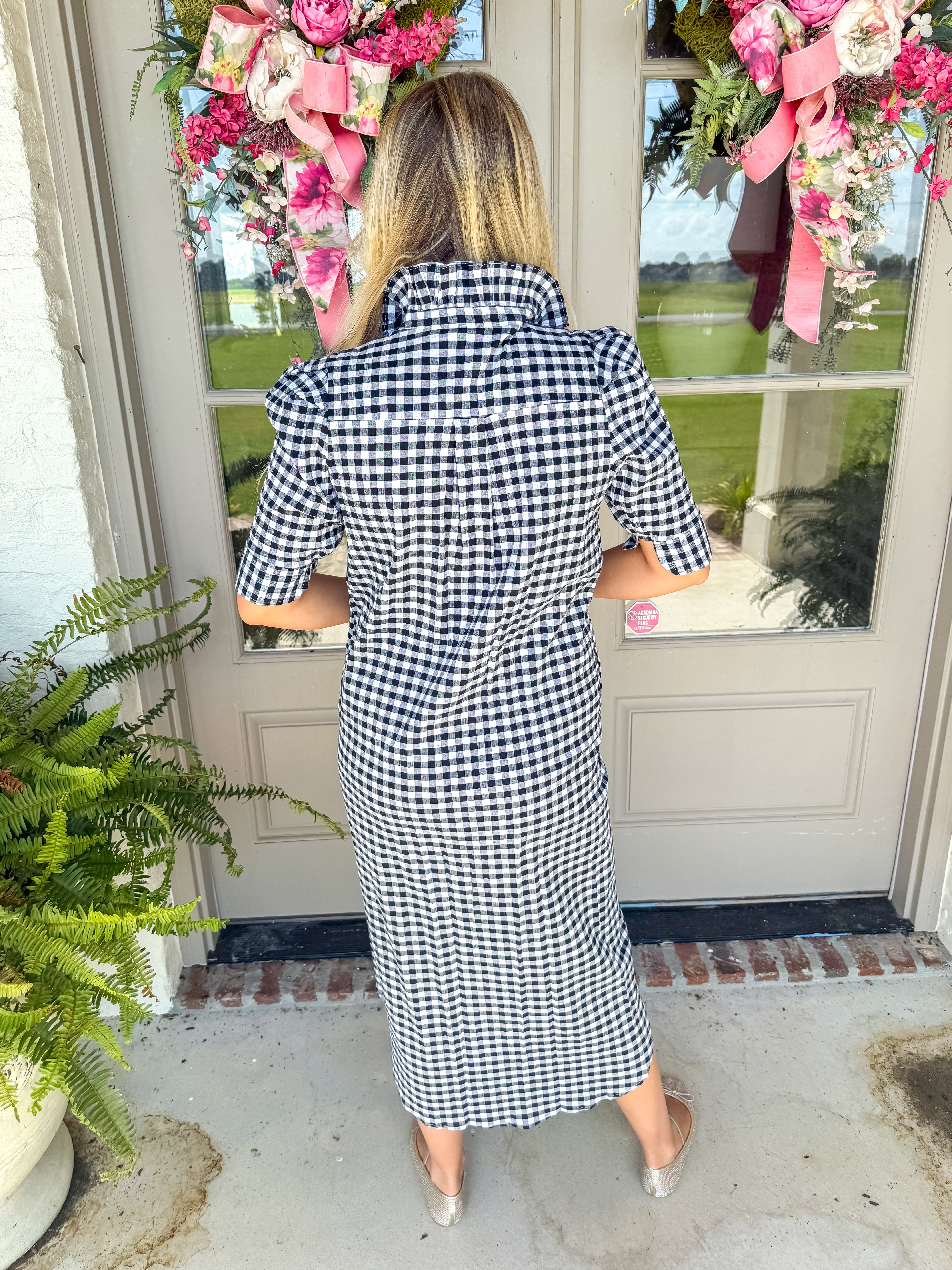 The Nina Midi Shirt Dress Black Seersucker