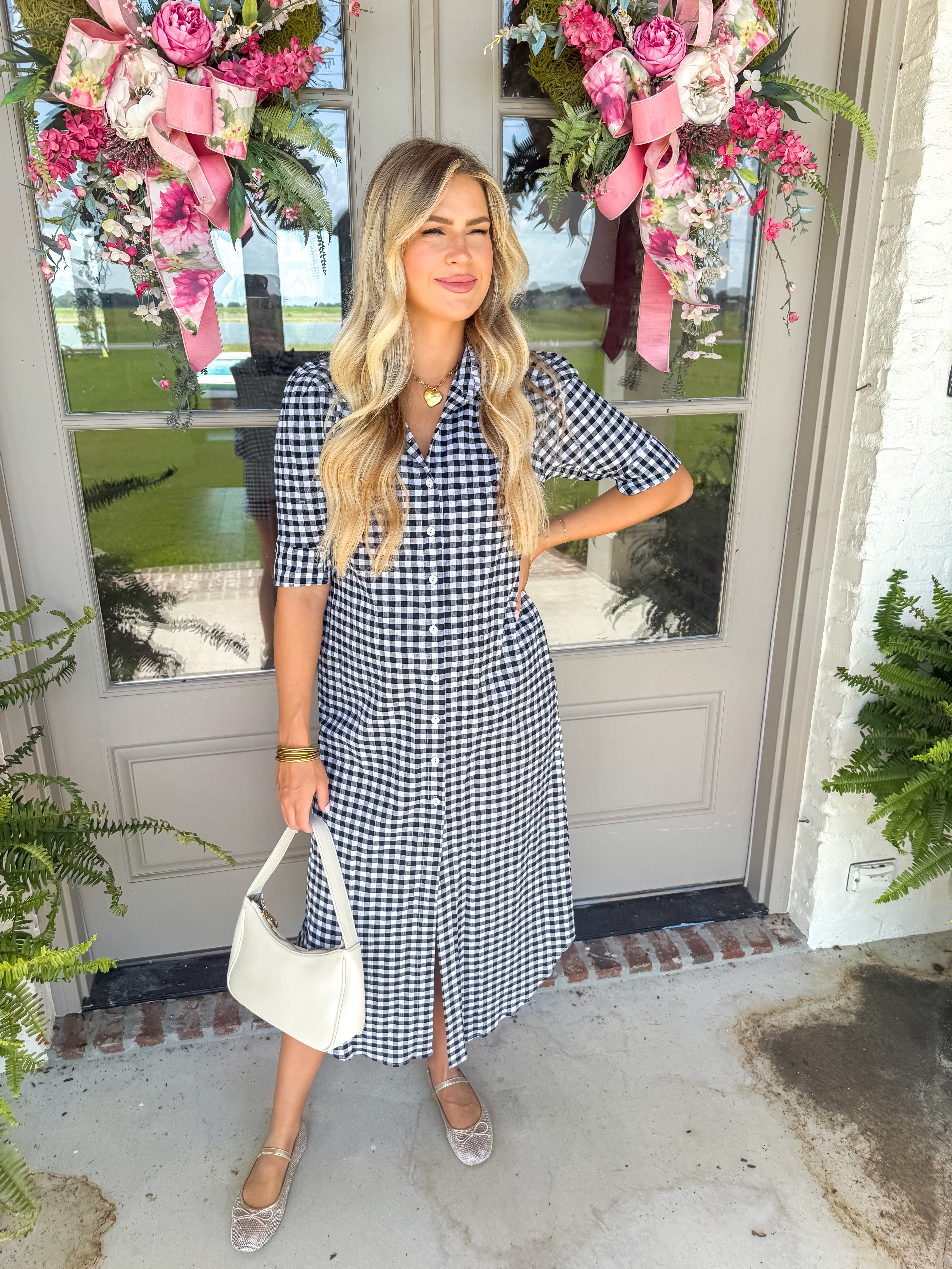 The Nina Midi Shirt Dress Black Seersucker
