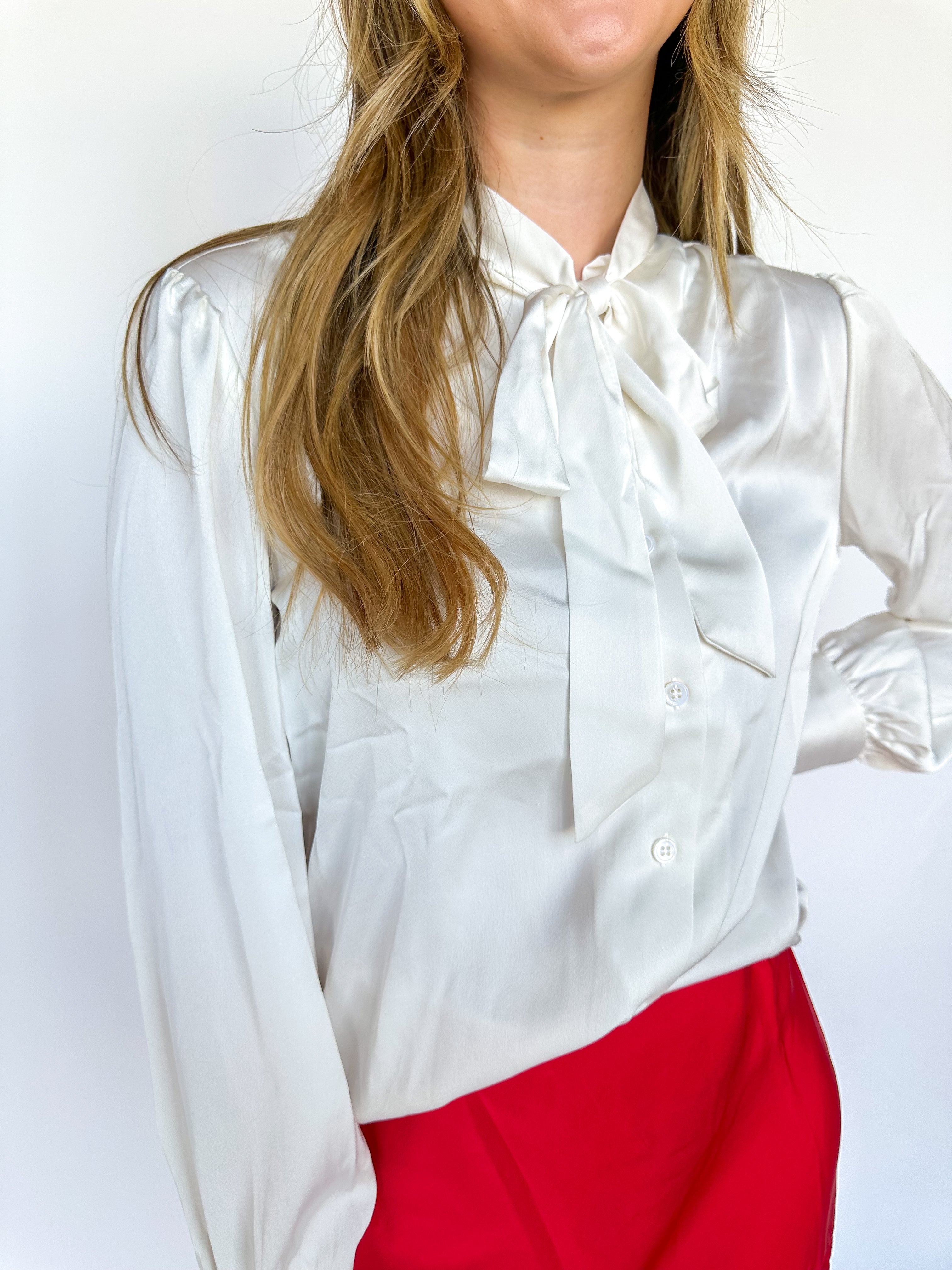 My Lifestyle Tie Off White Blouse