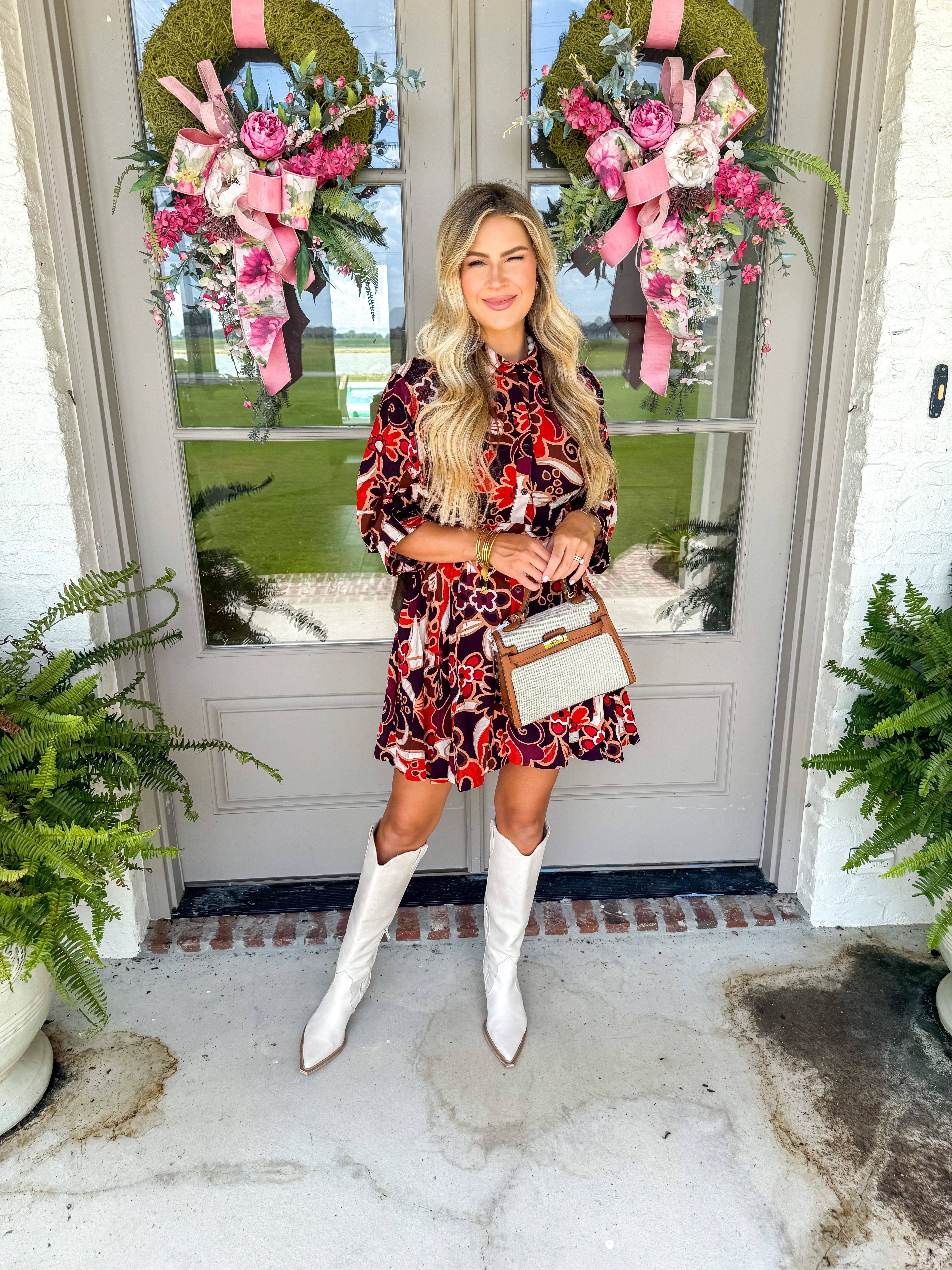 Purple Petals Tie-Waist Dress