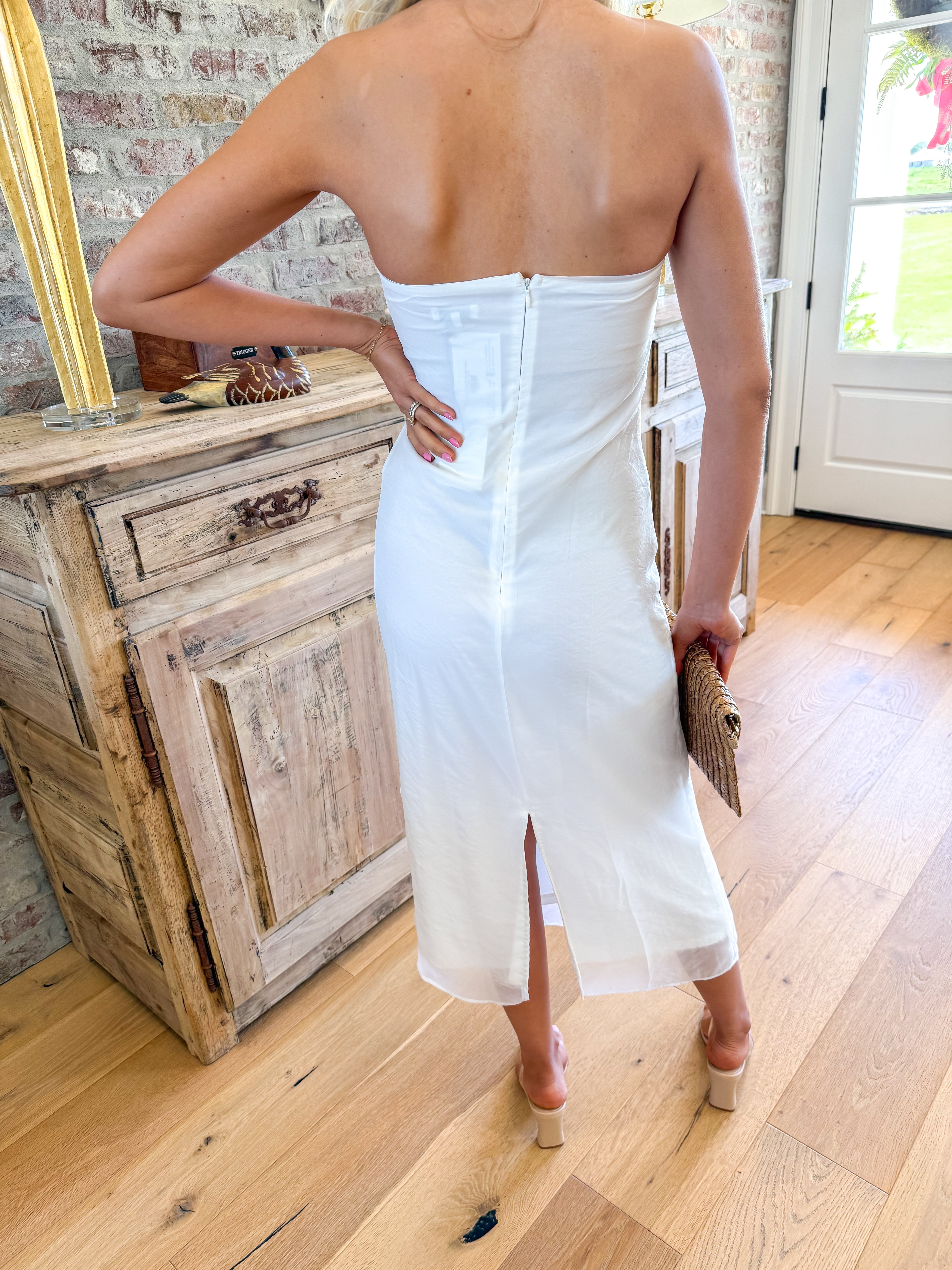 Zeah White Organza Tube Midi Dress