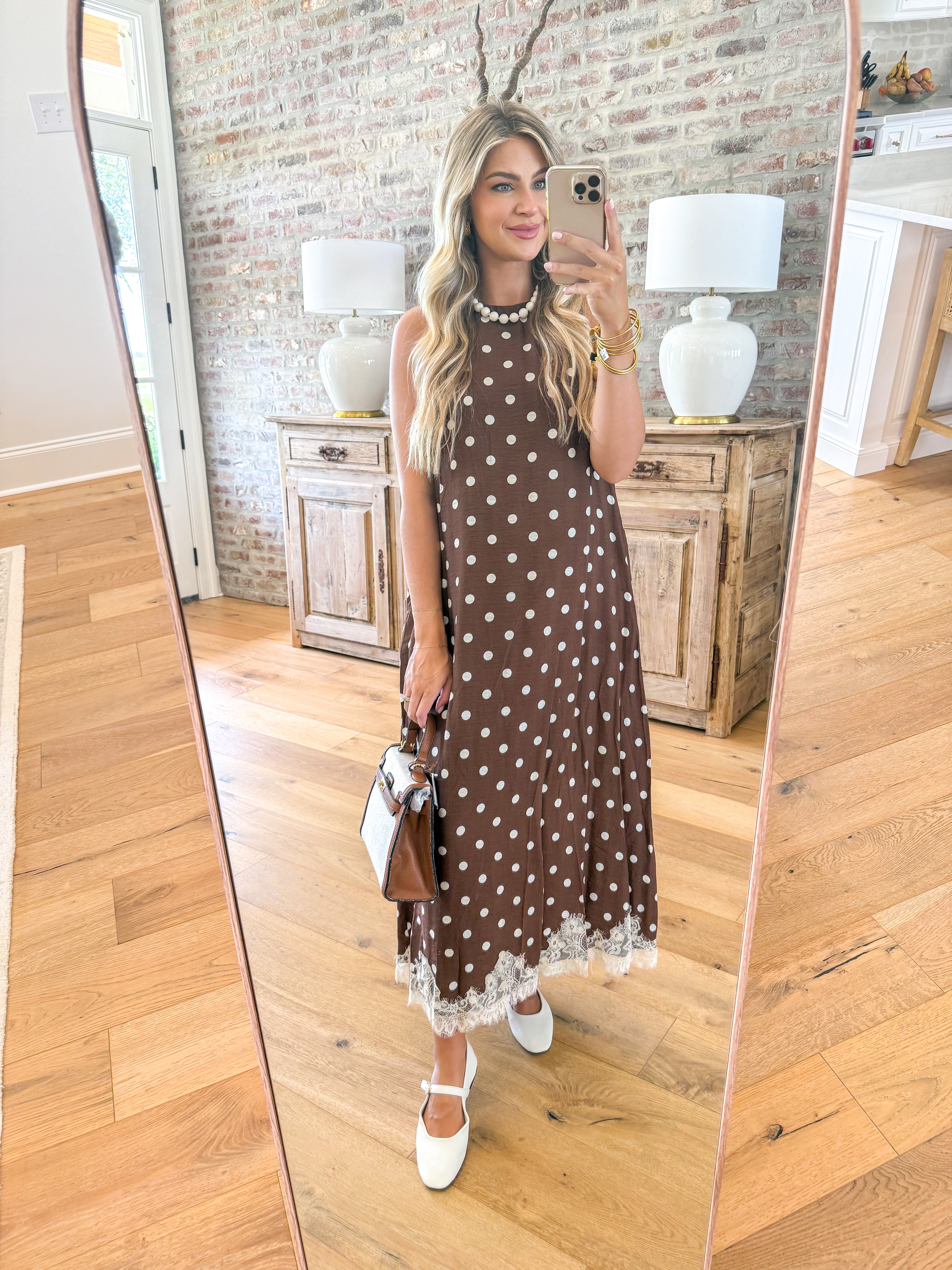 Dotted With Grace Midi Dress Brown