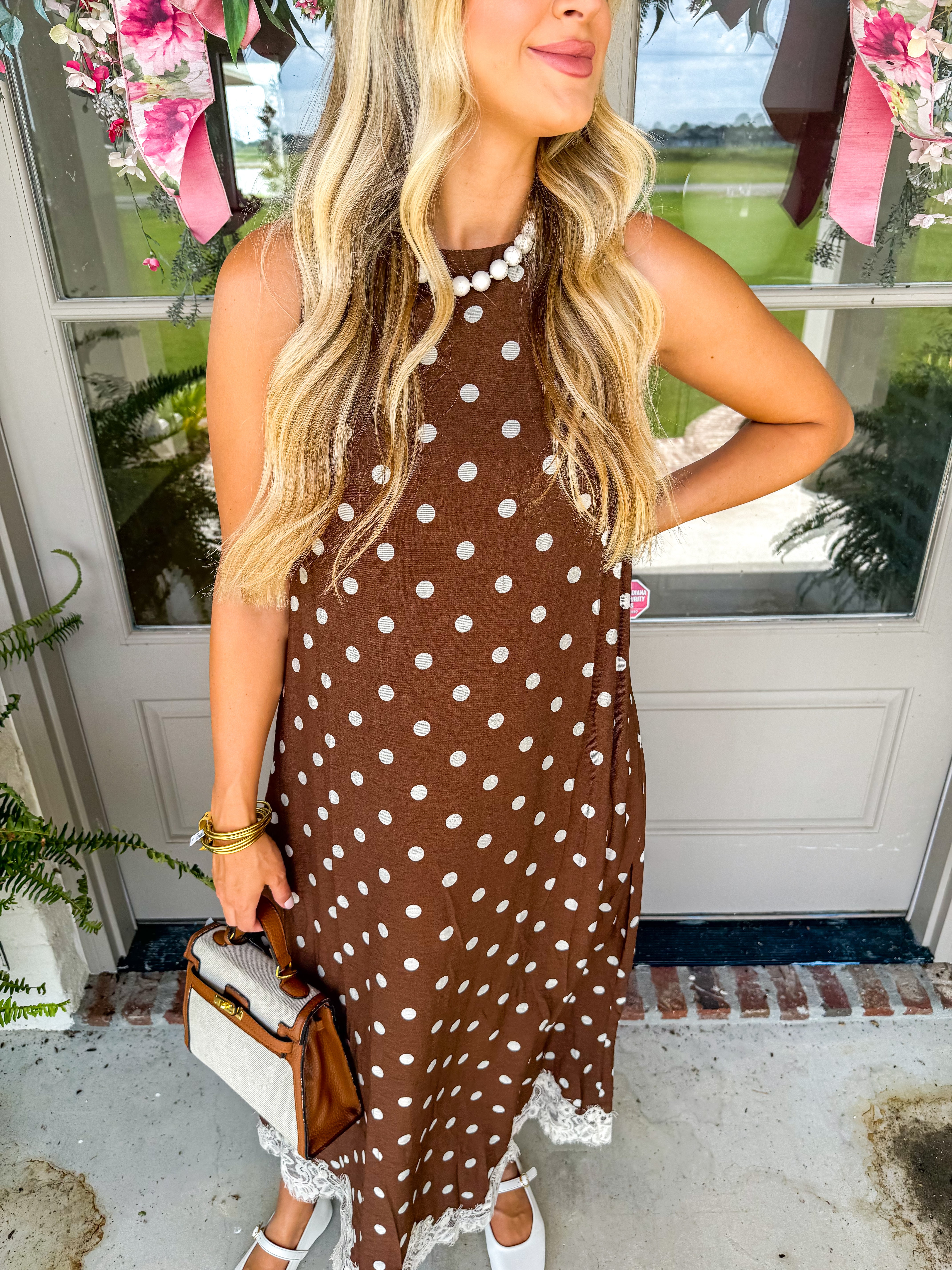Dotted With Grace Midi Dress Brown