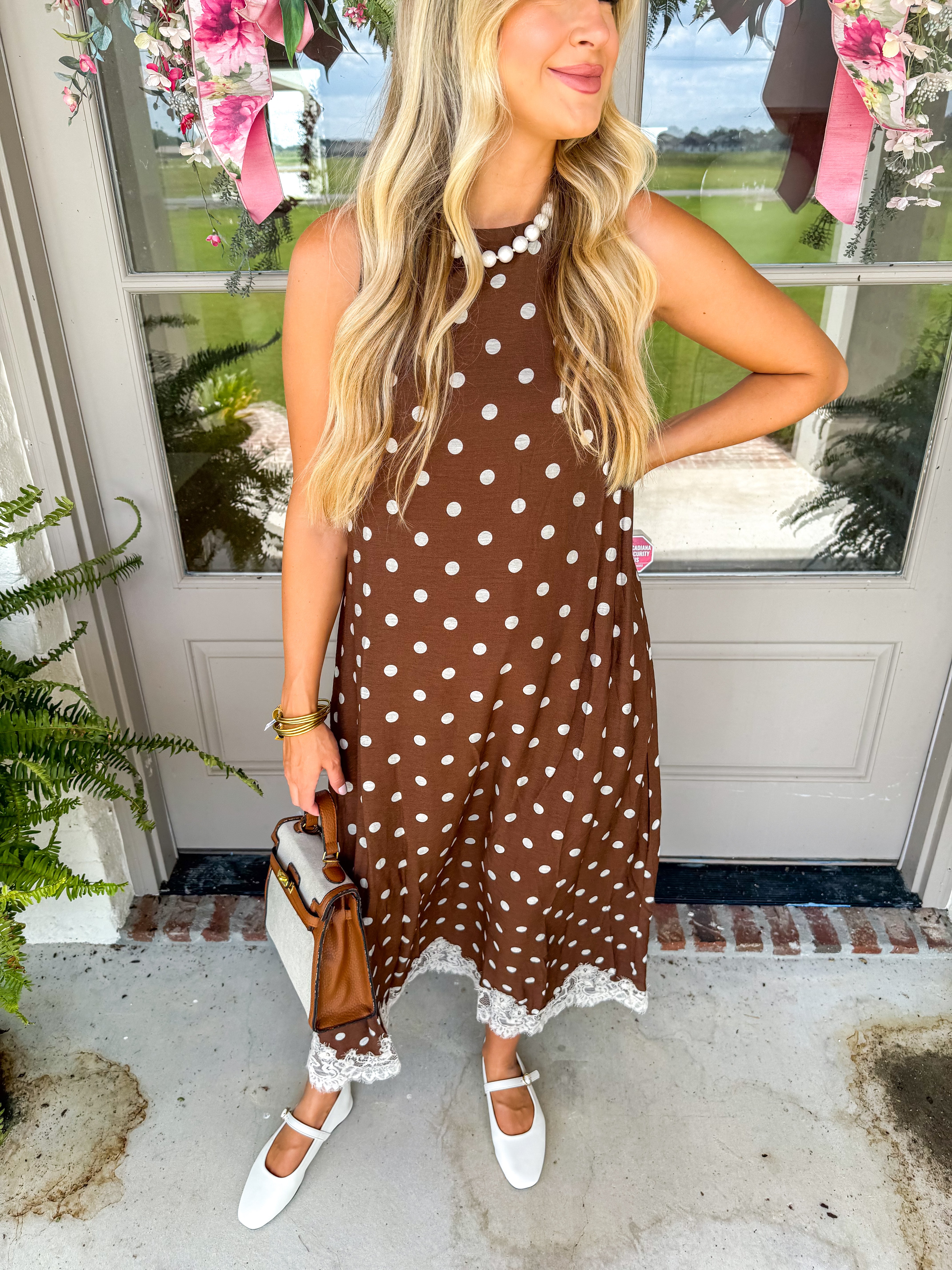 Dotted With Grace Midi Dress Brown