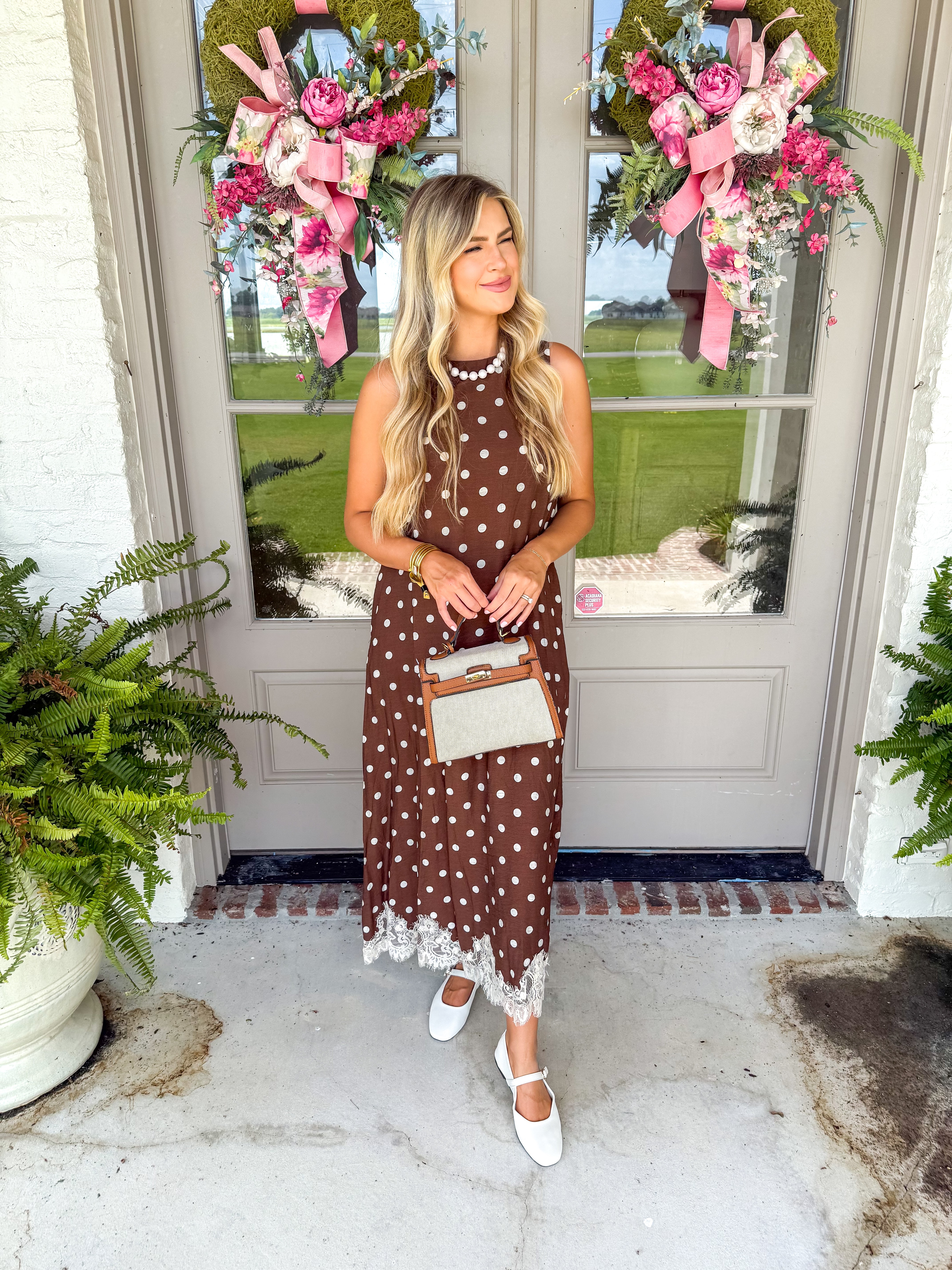 Dotted With Grace Midi Dress Brown