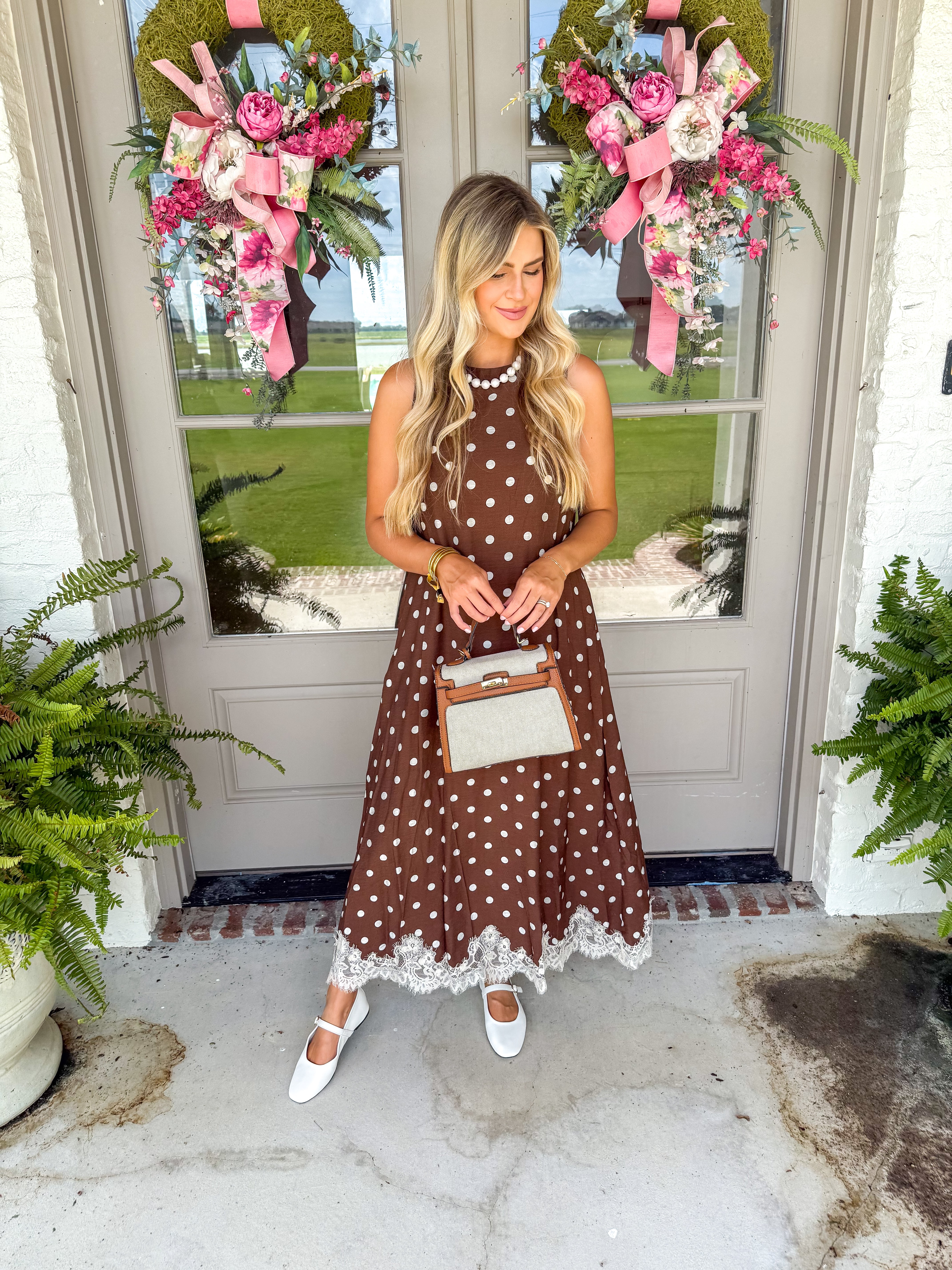 Dotted With Grace Midi Dress Brown