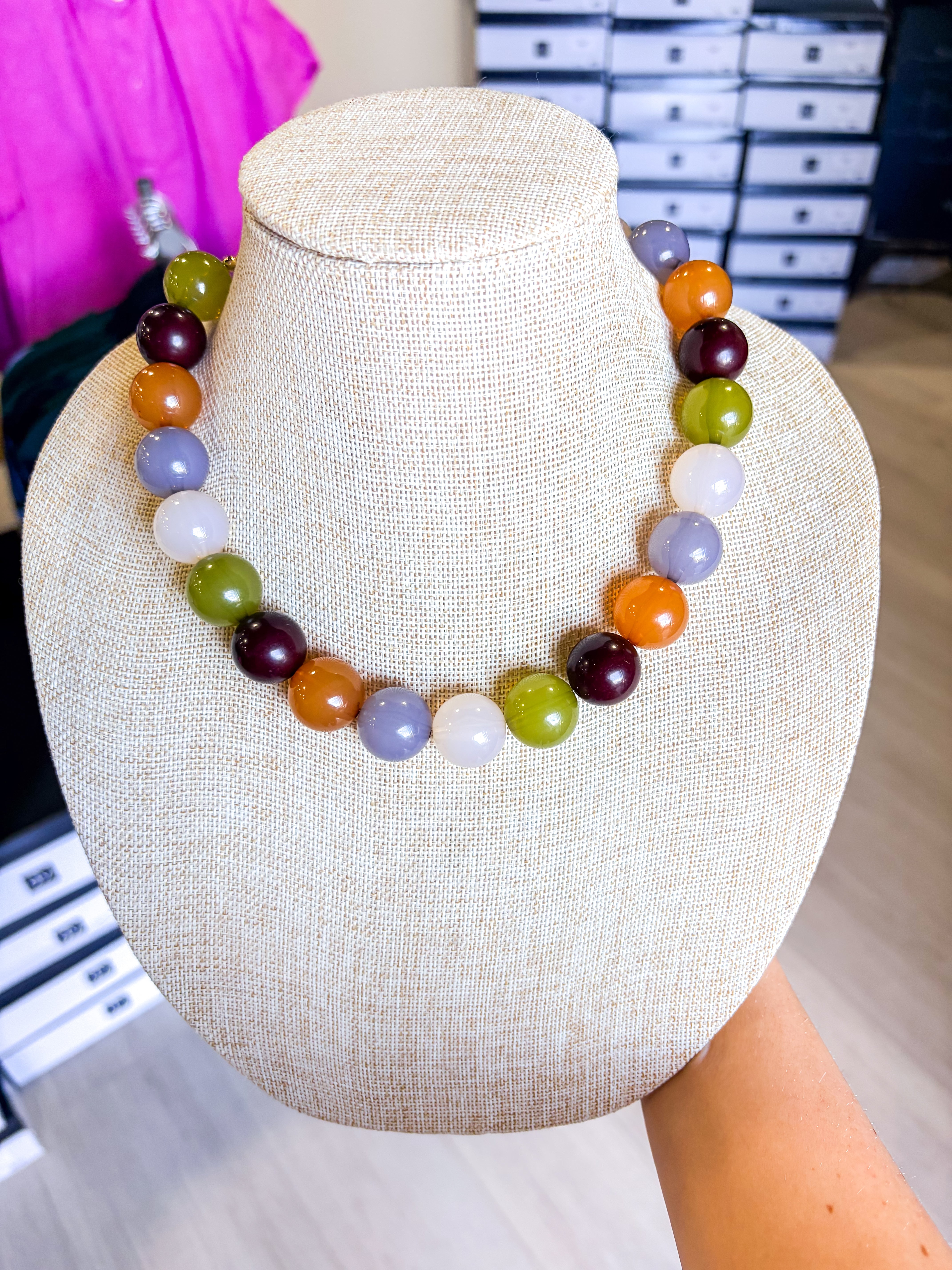 Chartreuse Neutral Medium Beaded Necklace