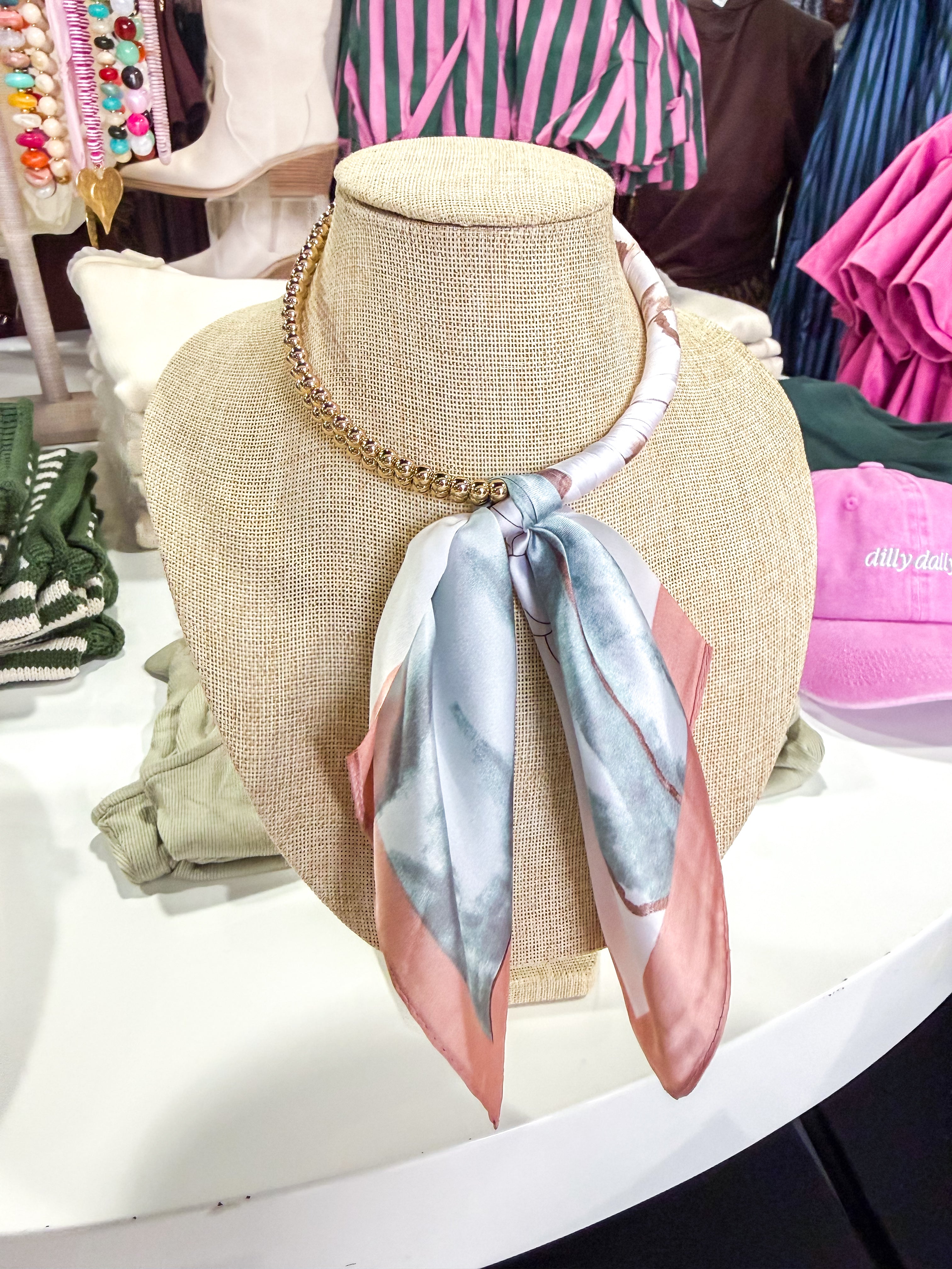 Pink Beaded Scarf Collar Necklace