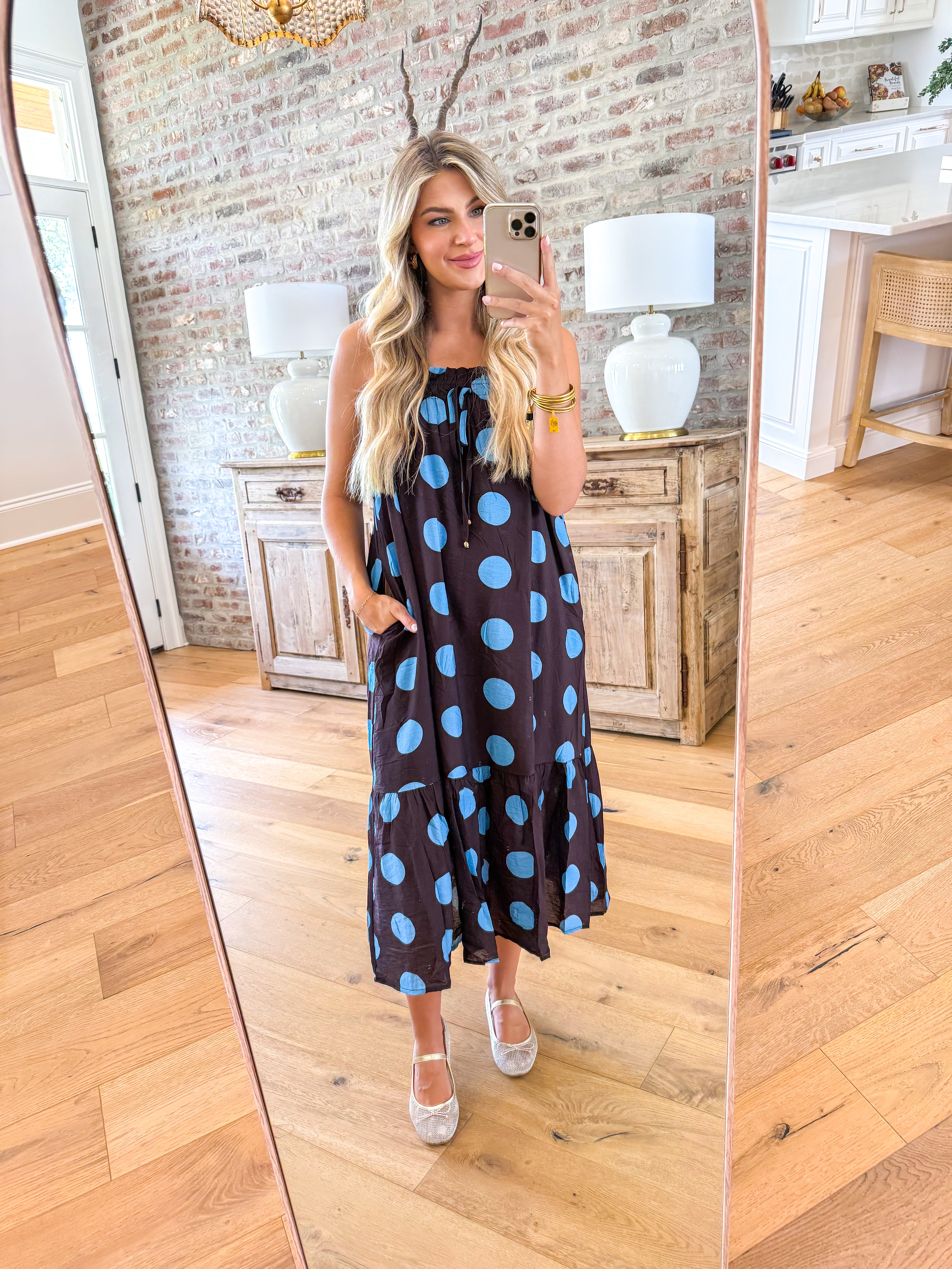 The Wine & Whimsy Polka Dot Maxi Brown/Blue