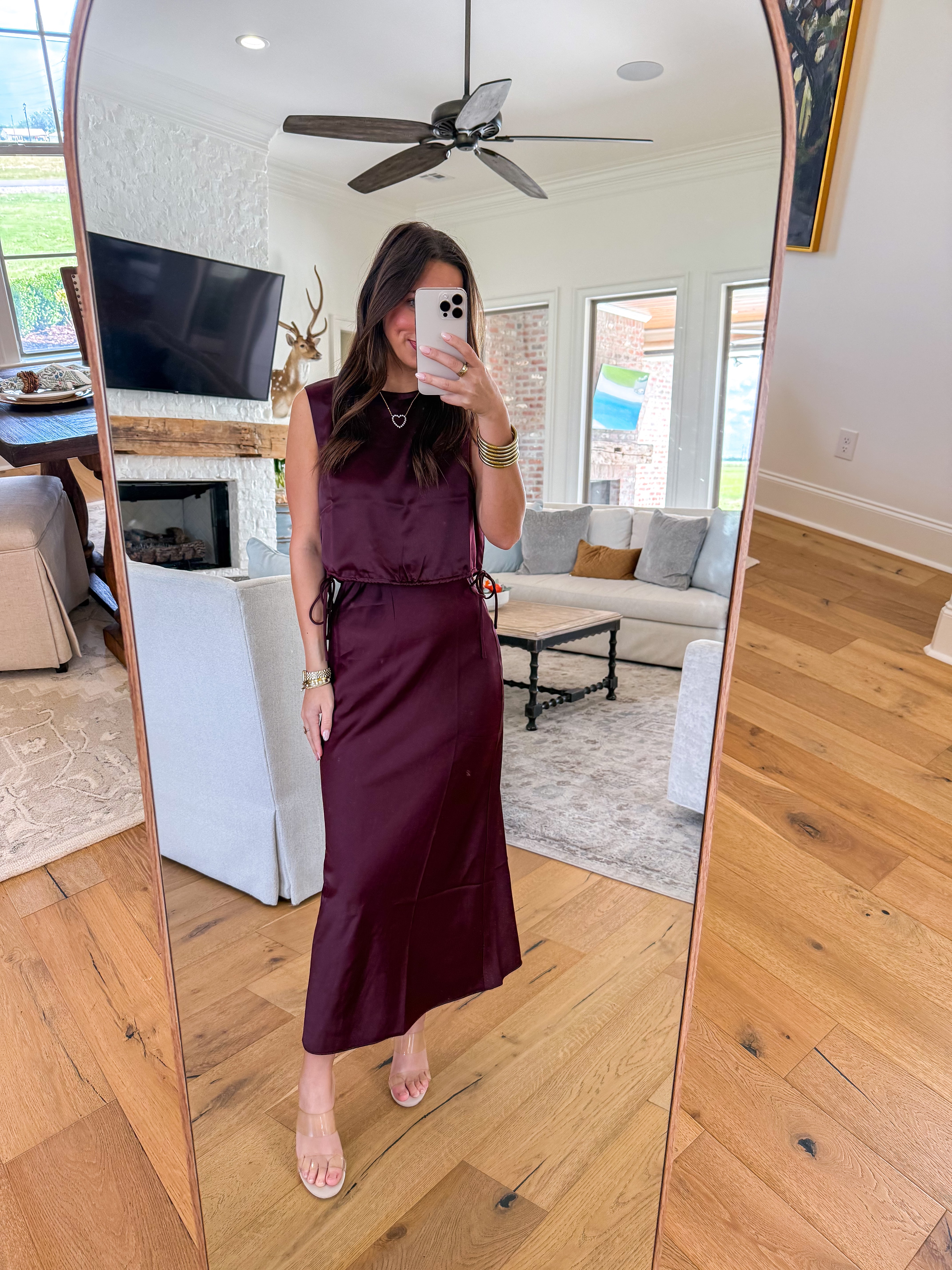 Deep Trance Wine Satin Midi Skirt