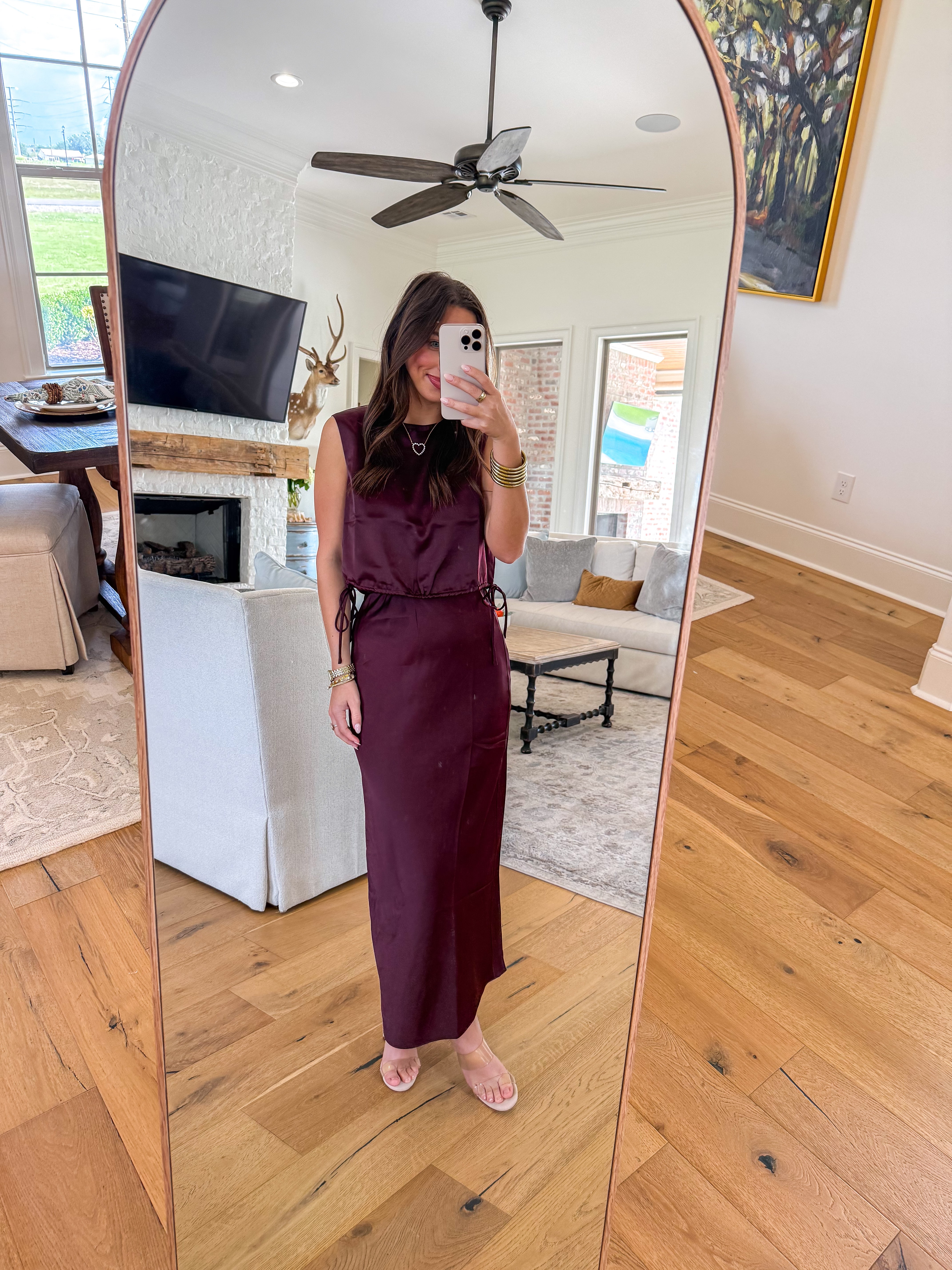 Deep Trance Wine Satin Midi Skirt