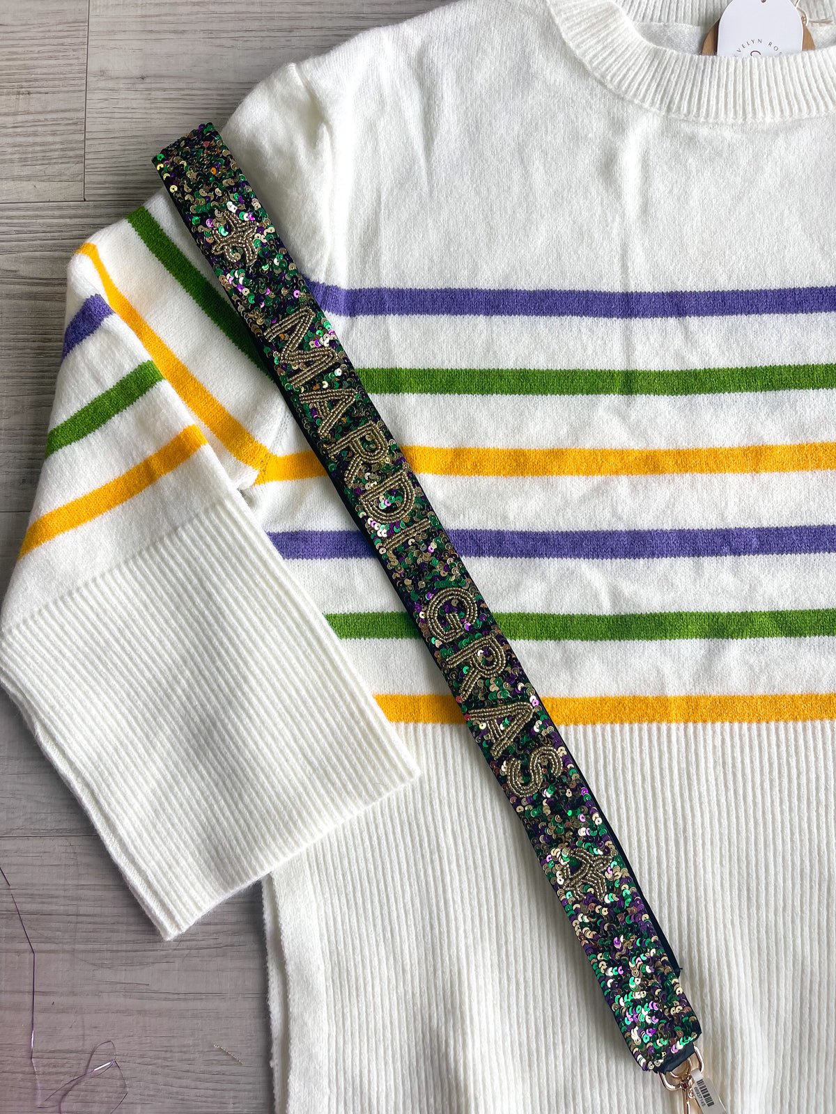 Mardi Gras Creations Youth Sequin Stripes French Terry Long Sleeve - Lavender
