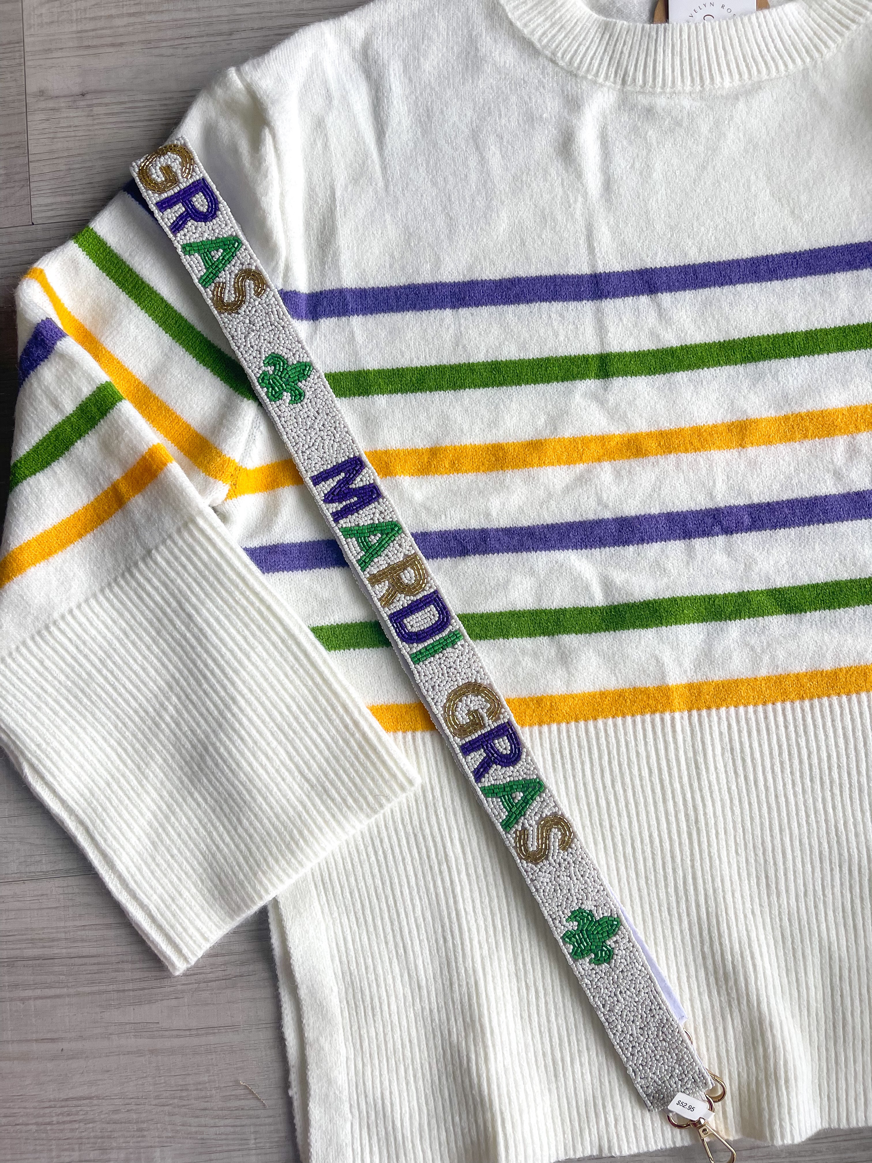 White Mardi Gras Beaded Strap