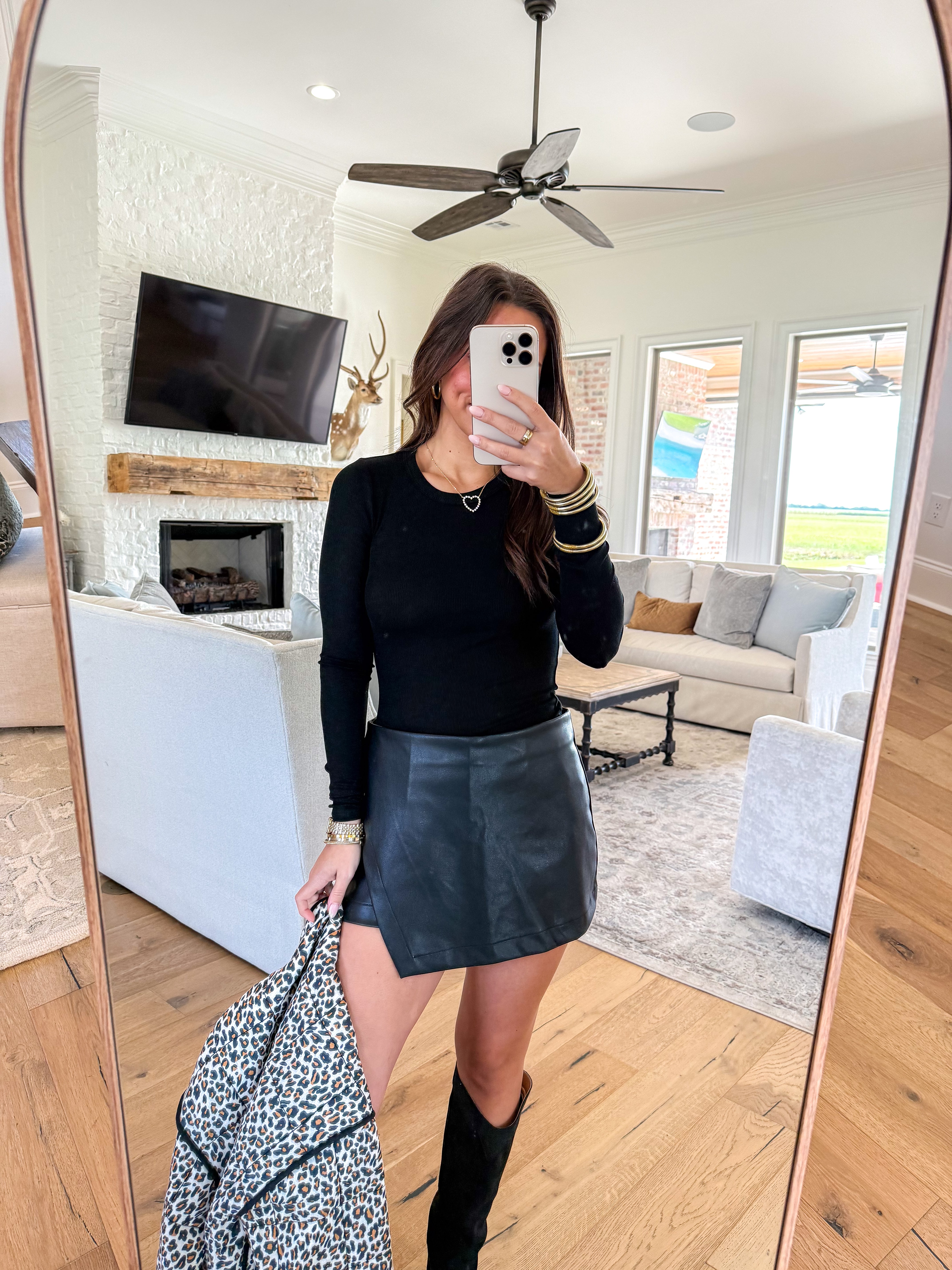 Kenzie Black Faux Leather Skort