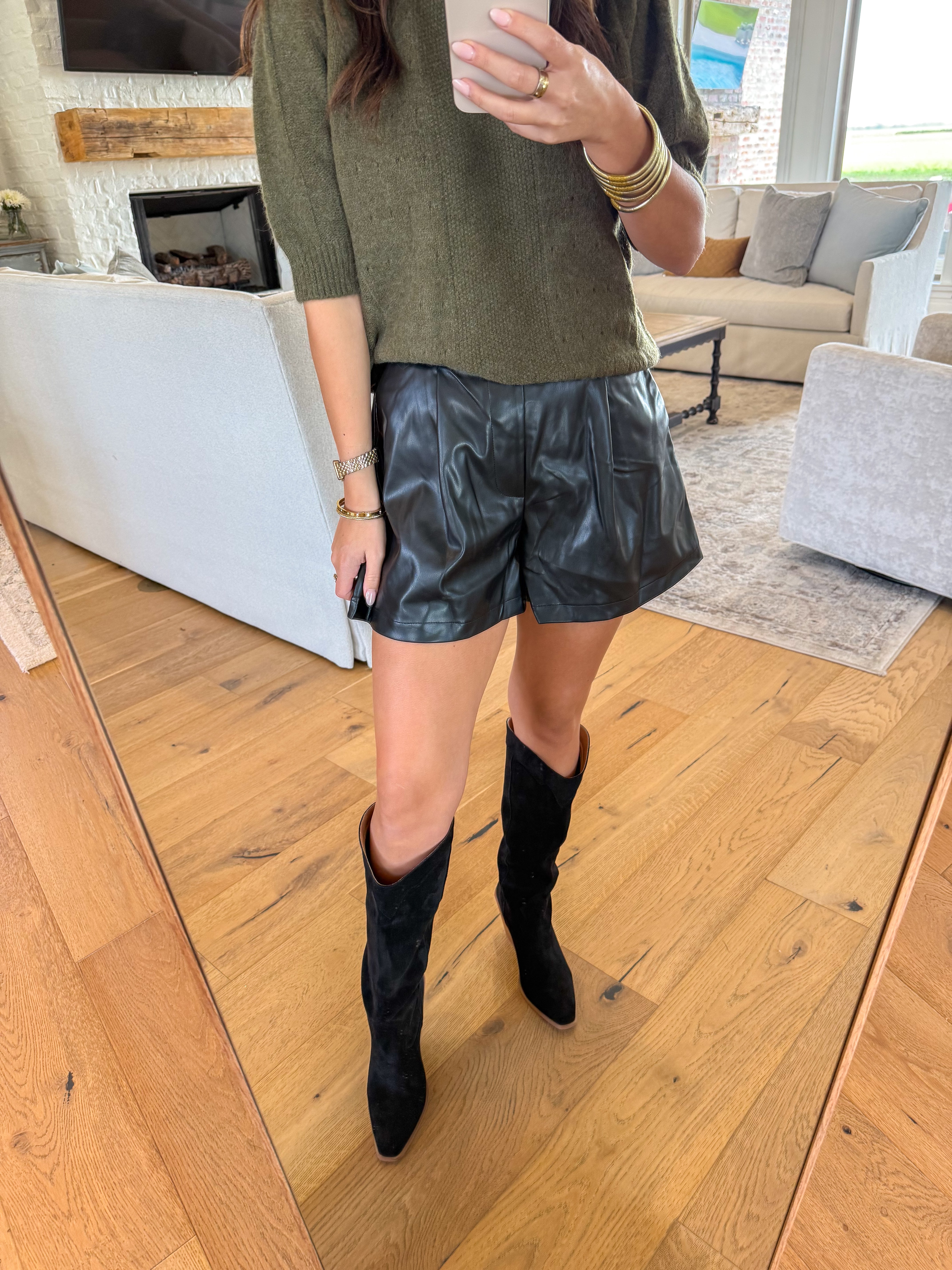 Soren Vegan Leather Shorts Black